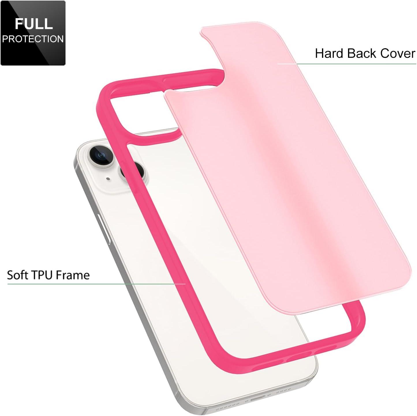 imageTENOC Phone Case Compatible with iPhone 13 amp iPhone 14 Clear Case Shockproof Protective Bumper Slim Cover for 61 InchTranslucent Hot Pink
