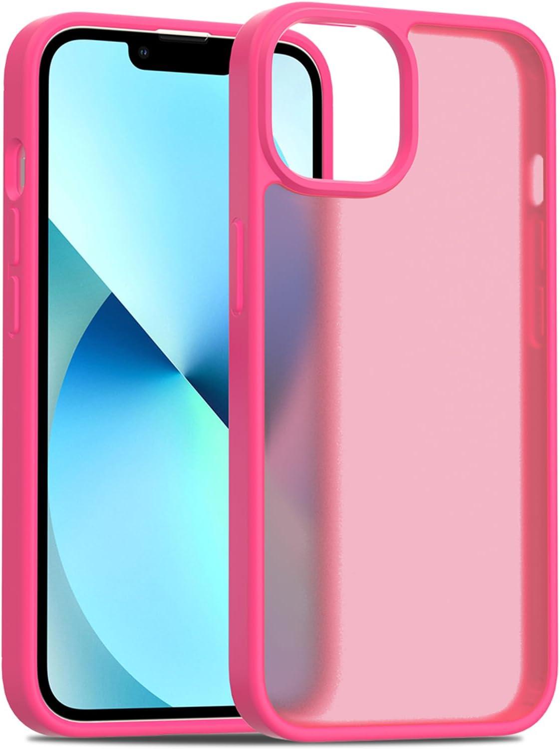 imageTENOC Phone Case Compatible with iPhone 13 amp iPhone 14 Clear Case Shockproof Protective Bumper Slim Cover for 61 InchTranslucent Hot Pink