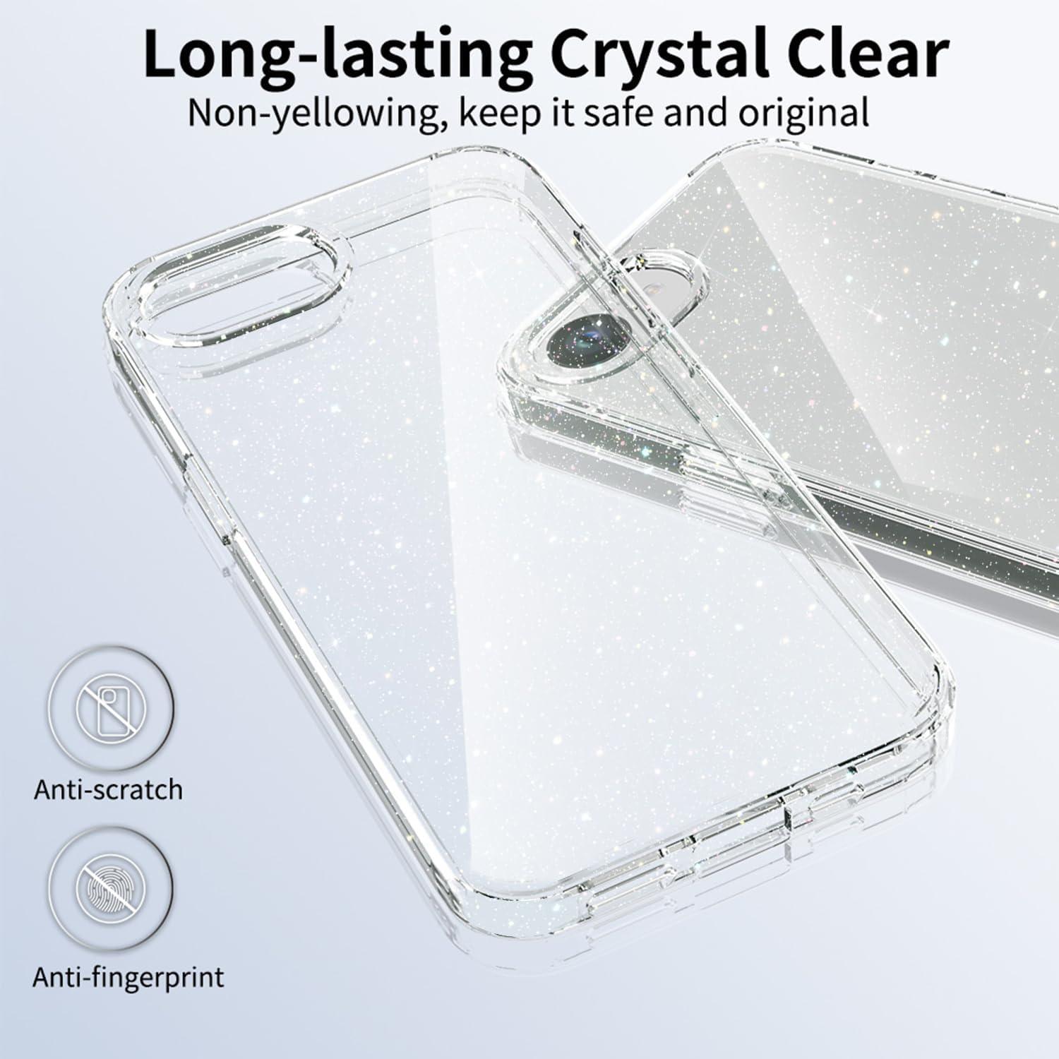 imageTENOC Phone Case Compatible with iPhone 15 Black Case AntiFingerprint Protective Bumper Matte Cover for 61 InchClear Glitter