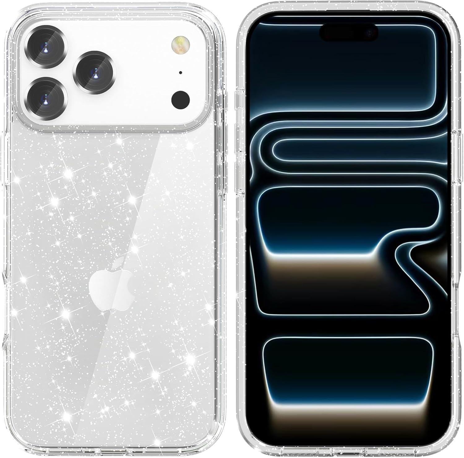 imageTENOC Phone Case Compatible with iPhone 15 Black Case AntiFingerprint Protective Bumper Matte Cover for 61 InchClear Glitter