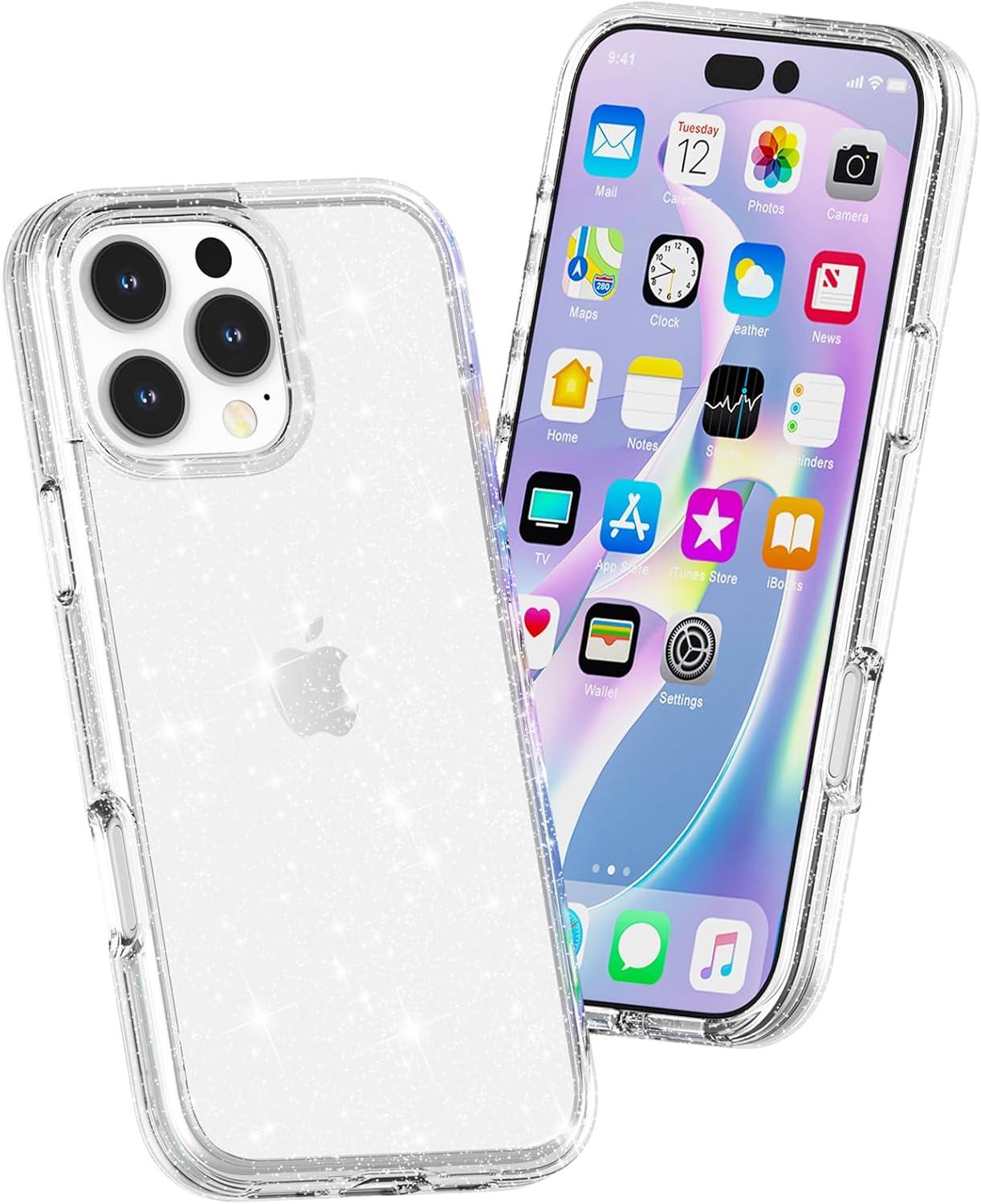 imageTENOC Phone Case Compatible with iPhone 15 Black Case AntiFingerprint Protective Bumper Matte Cover for 61 InchClear Glitter