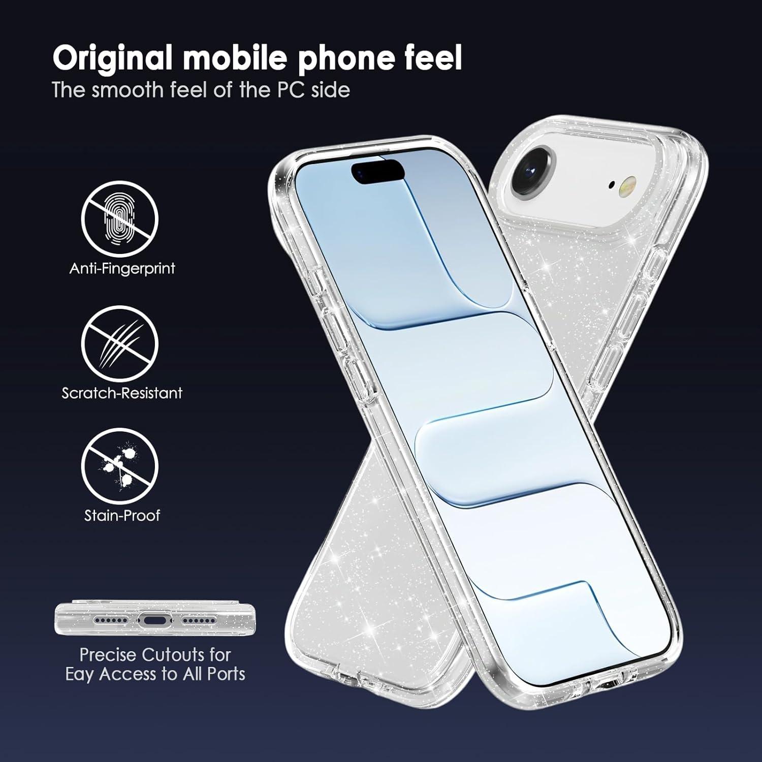 imageTENOC Phone Case Compatible with iPhone 15 Black Case AntiFingerprint Protective Bumper Matte Cover for 61 InchClear Glitter