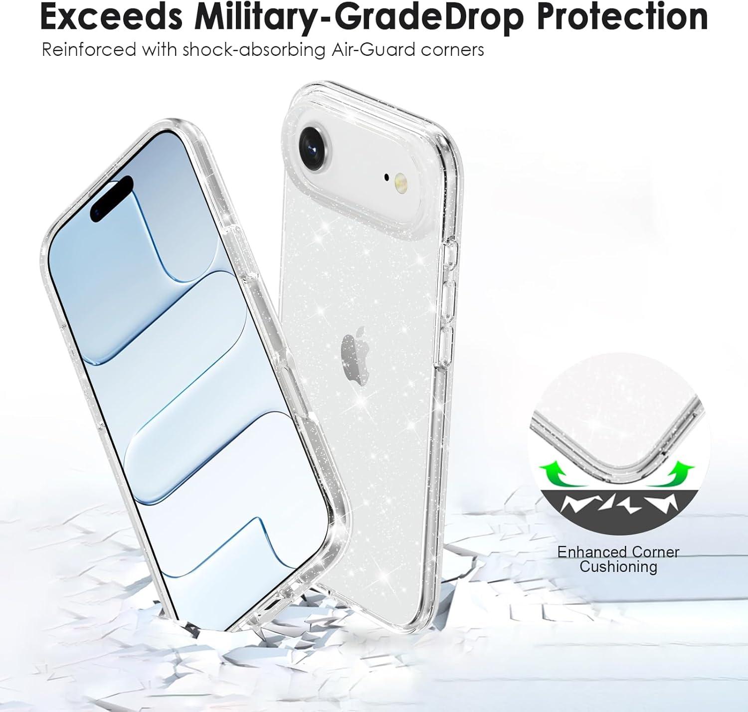 imageTENOC Phone Case Compatible with iPhone 15 Black Case AntiFingerprint Protective Bumper Matte Cover for 61 InchClear Glitter