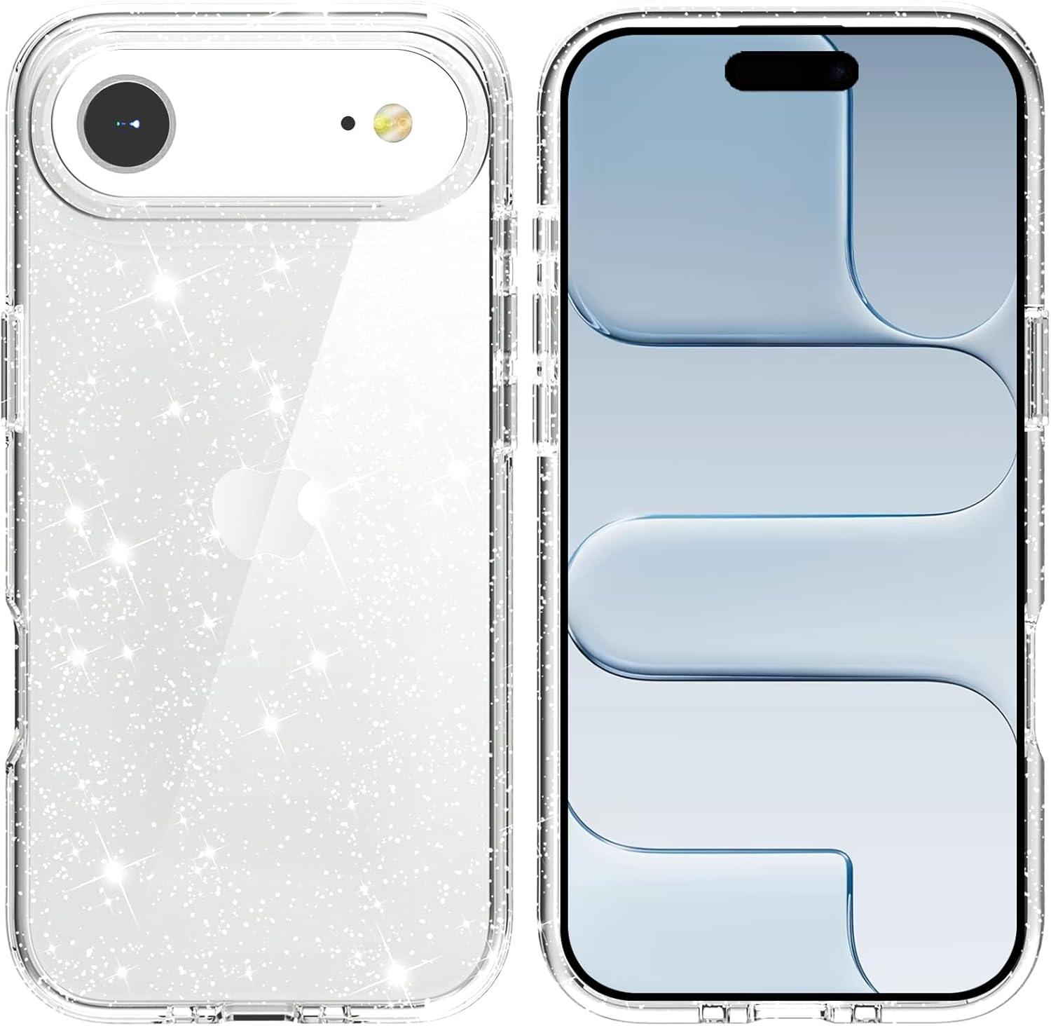 imageTENOC Phone Case Compatible with iPhone 15 Black Case AntiFingerprint Protective Bumper Matte Cover for 61 InchClear Glitter