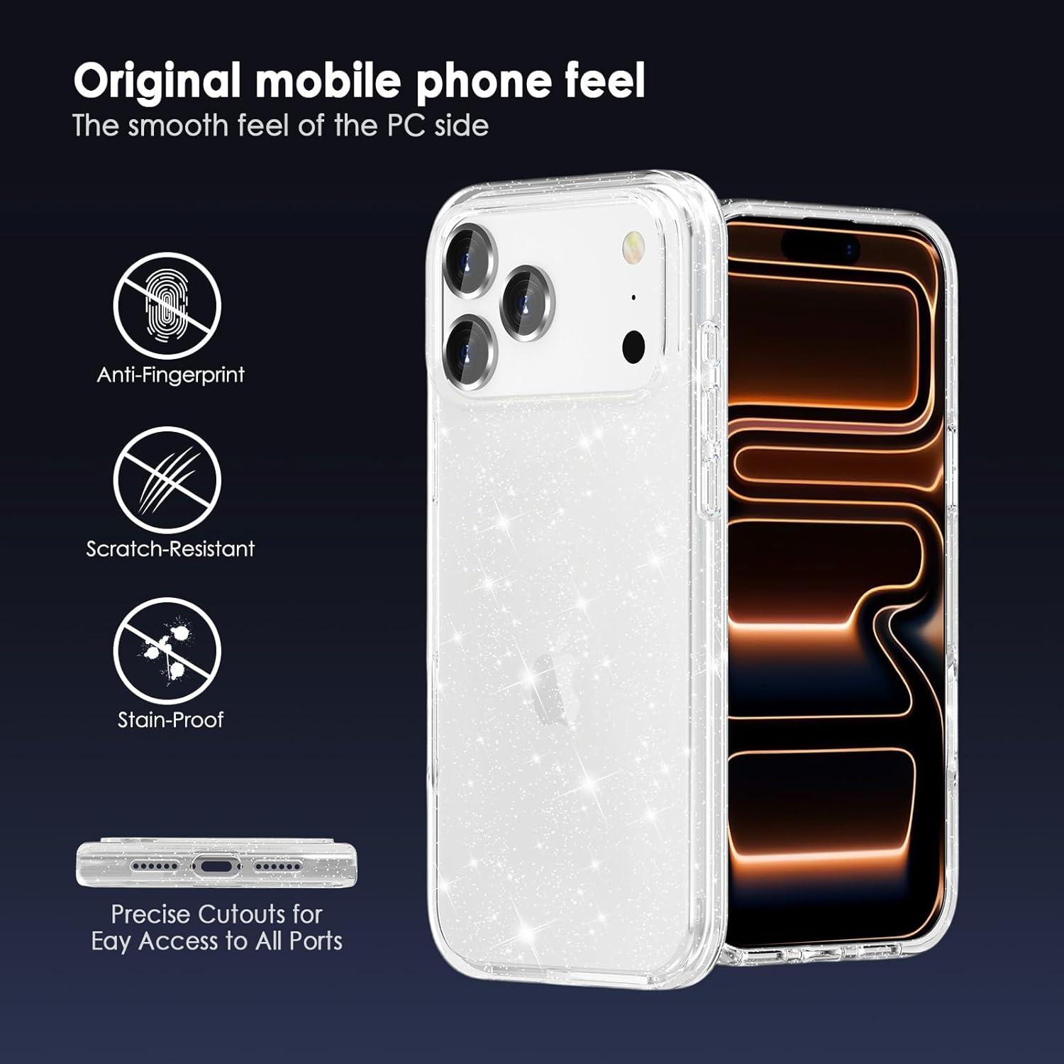 imageTENOC Phone Case Compatible with iPhone 15 Black Case AntiFingerprint Protective Bumper Matte Cover for 61 InchClear Glitter