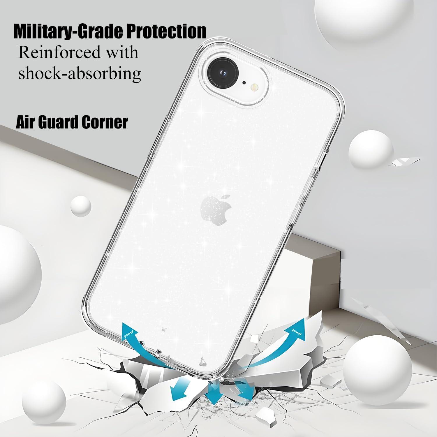imageTENOC Phone Case Compatible with iPhone 15 Black Case AntiFingerprint Protective Bumper Matte Cover for 61 InchClear Glitter