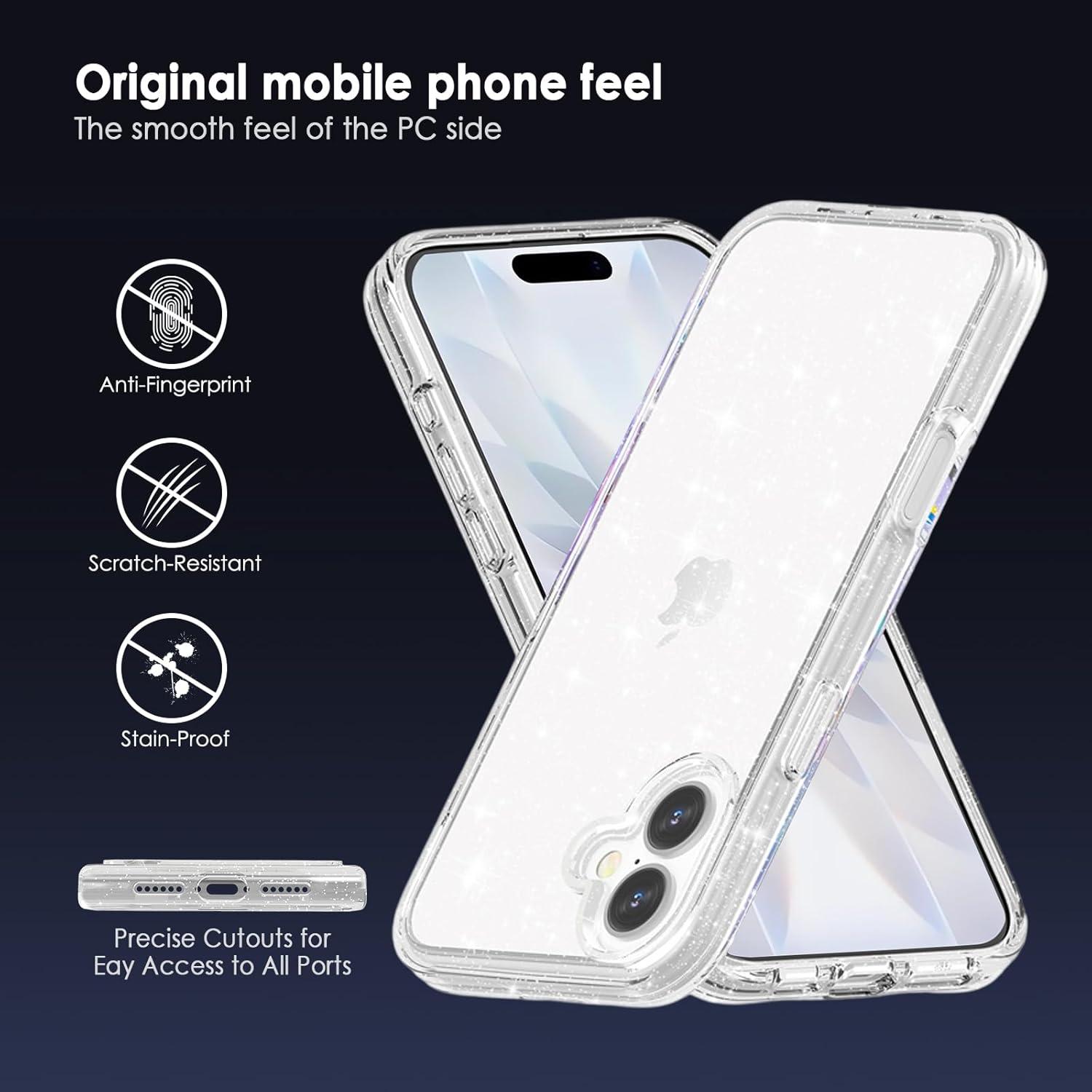 imageTENOC Phone Case Compatible with iPhone 15 Black Case AntiFingerprint Protective Bumper Matte Cover for 61 InchClear Glitter