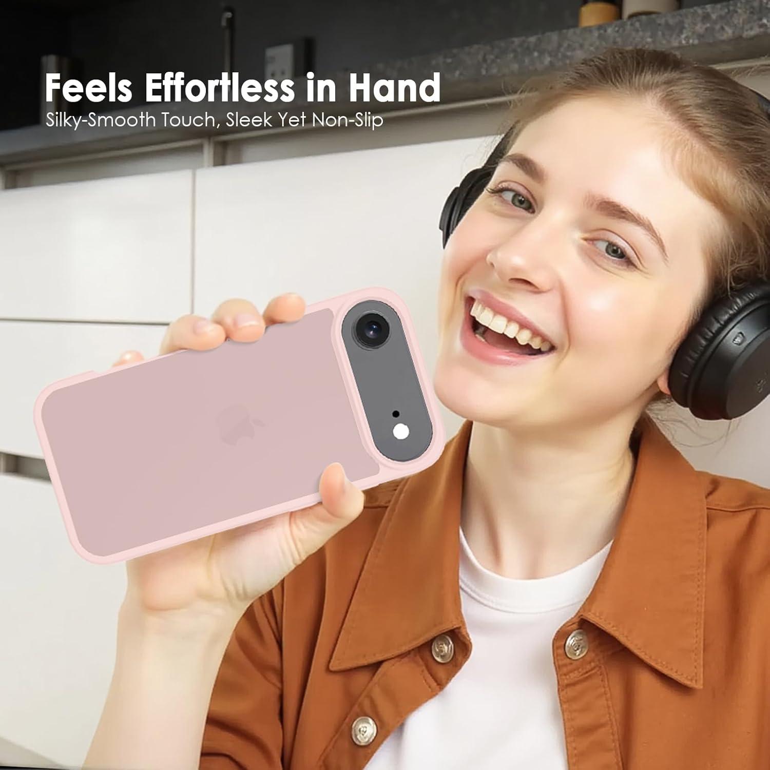 imageTENOC Phone Case Compatible with iPhone 15 Black Case AntiFingerprint Protective Bumper Matte Cover for 61 InchTranslucent Pink