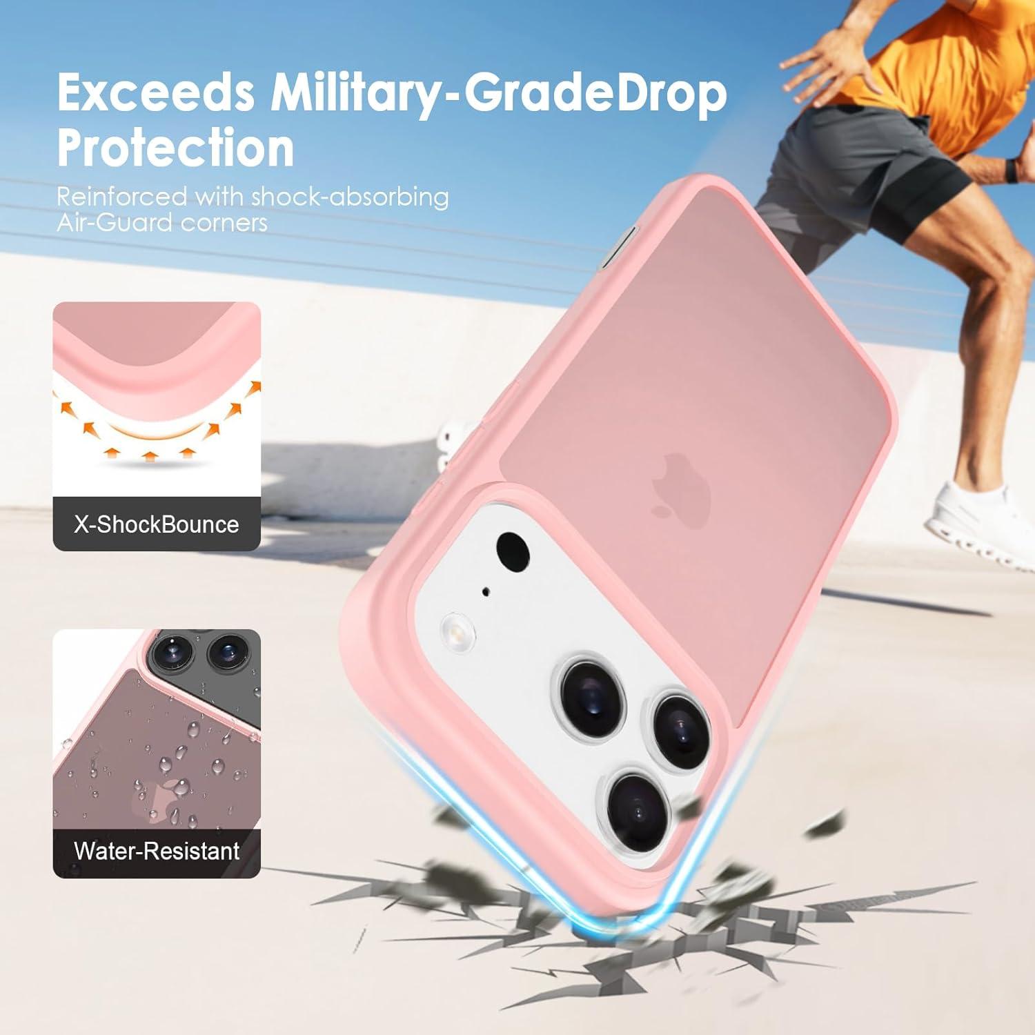 imageTENOC Phone Case Compatible with iPhone 15 Black Case AntiFingerprint Protective Bumper Matte Cover for 61 InchTranslucent Pink