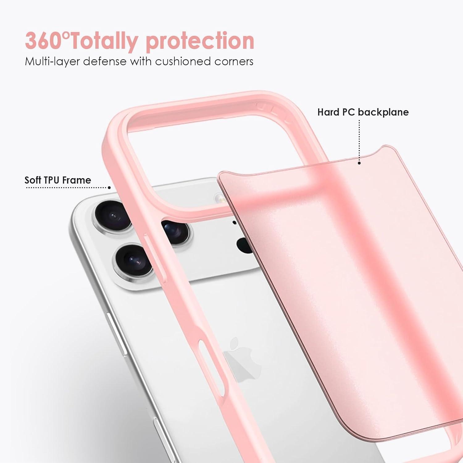 imageTENOC Phone Case Compatible with iPhone 15 Black Case AntiFingerprint Protective Bumper Matte Cover for 61 InchTranslucent Pink