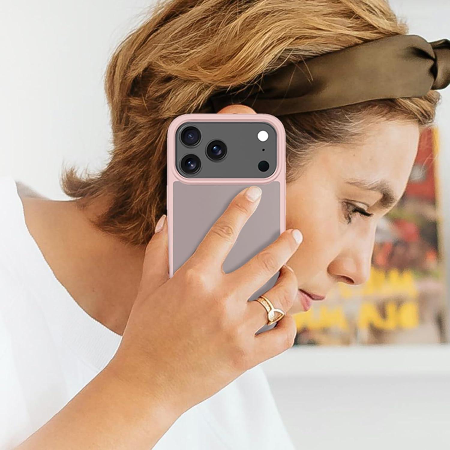 imageTENOC Phone Case Compatible with iPhone 15 Black Case AntiFingerprint Protective Bumper Matte Cover for 61 InchTranslucent Pink