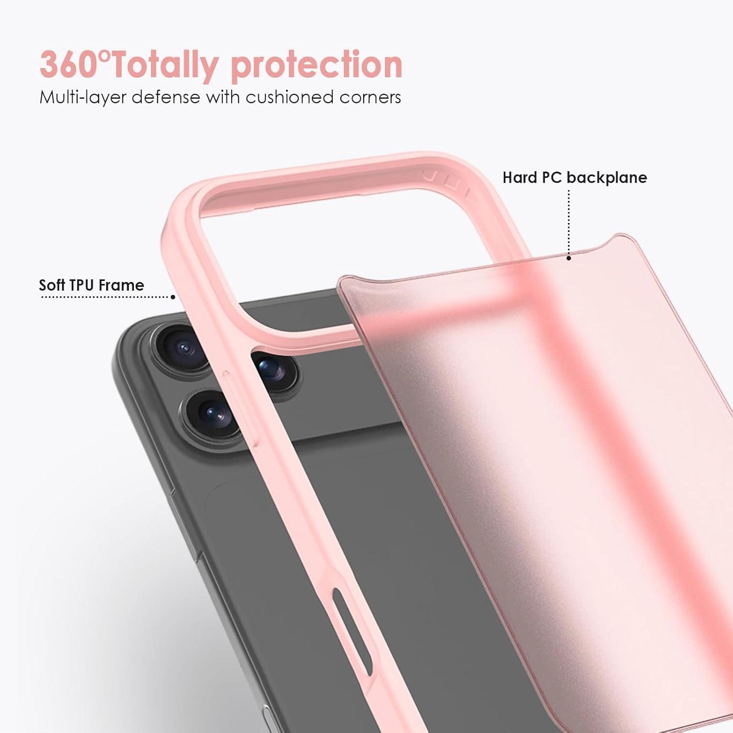imageTENOC Phone Case Compatible with iPhone 15 Black Case AntiFingerprint Protective Bumper Matte Cover for 61 InchTranslucent Pink