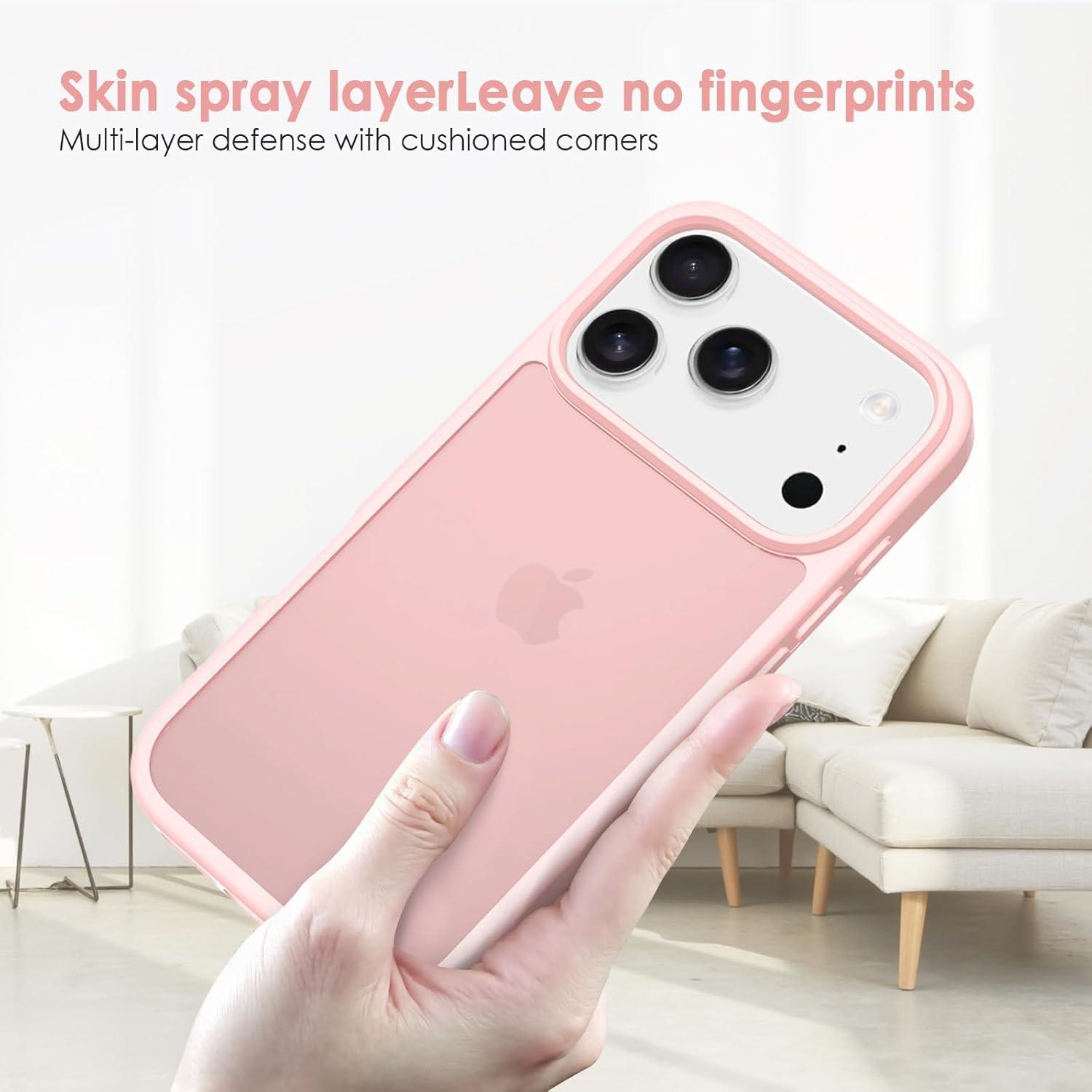 imageTENOC Phone Case Compatible with iPhone 15 Black Case AntiFingerprint Protective Bumper Matte Cover for 61 InchTranslucent Pink