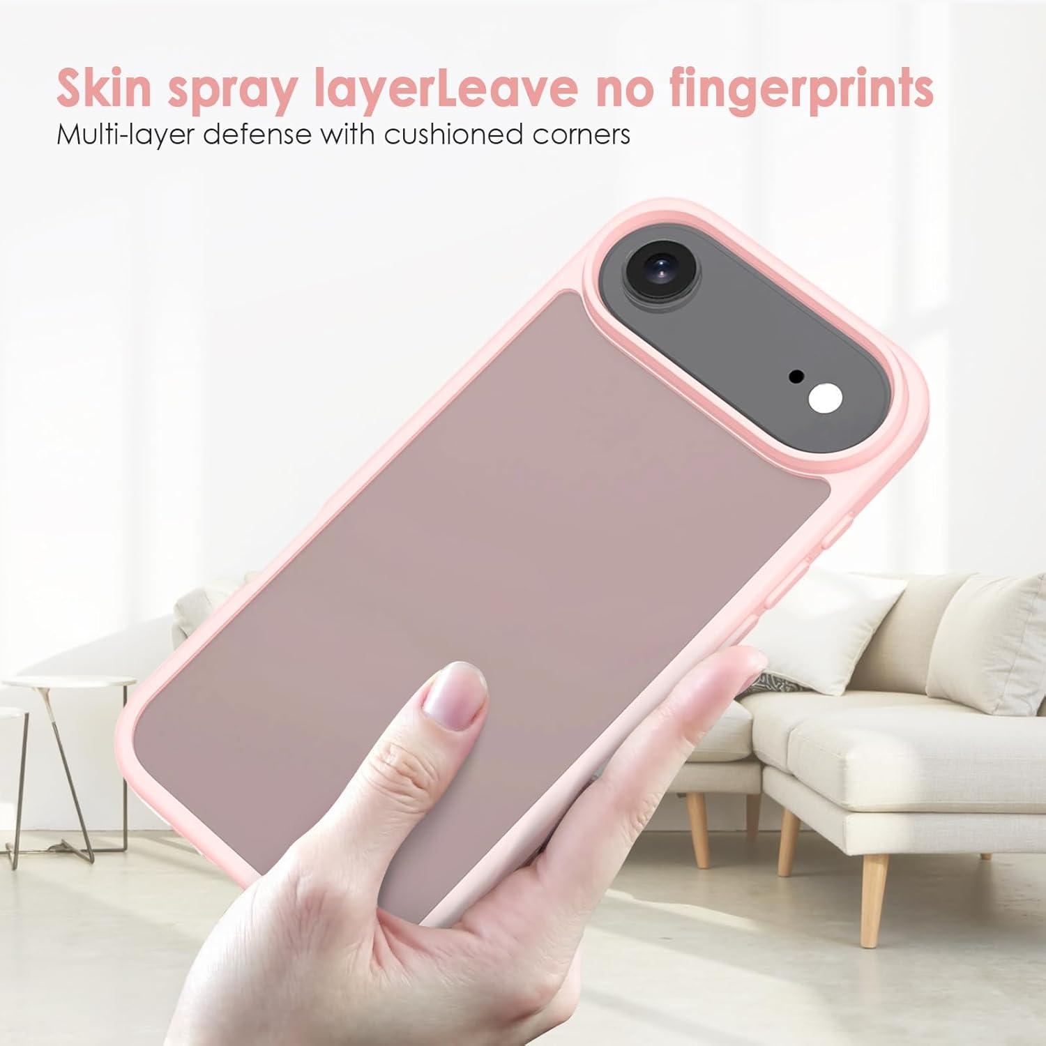 imageTENOC Phone Case Compatible with iPhone 15 Black Case AntiFingerprint Protective Bumper Matte Cover for 61 InchTranslucent Pink