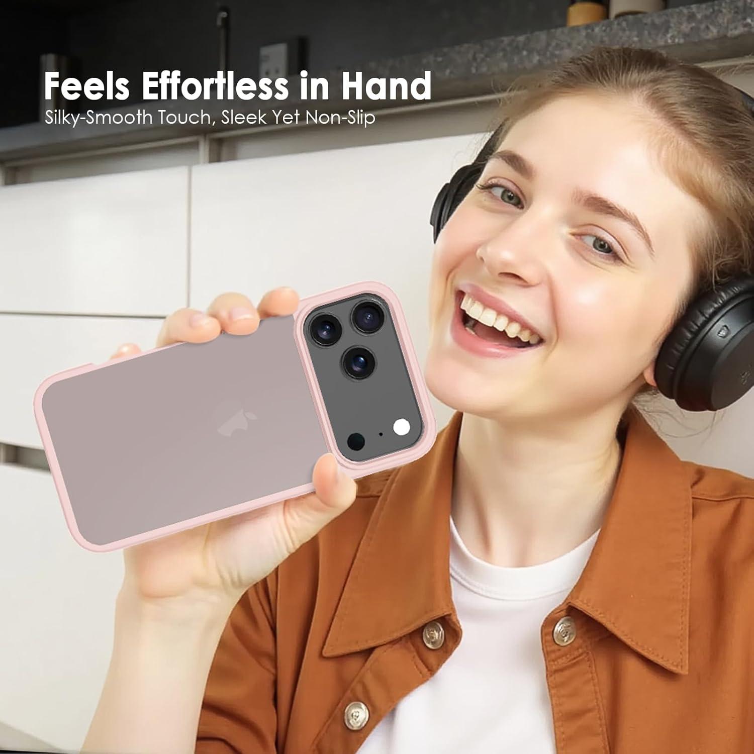 imageTENOC Phone Case Compatible with iPhone 15 Black Case AntiFingerprint Protective Bumper Matte Cover for 61 InchTranslucent Pink