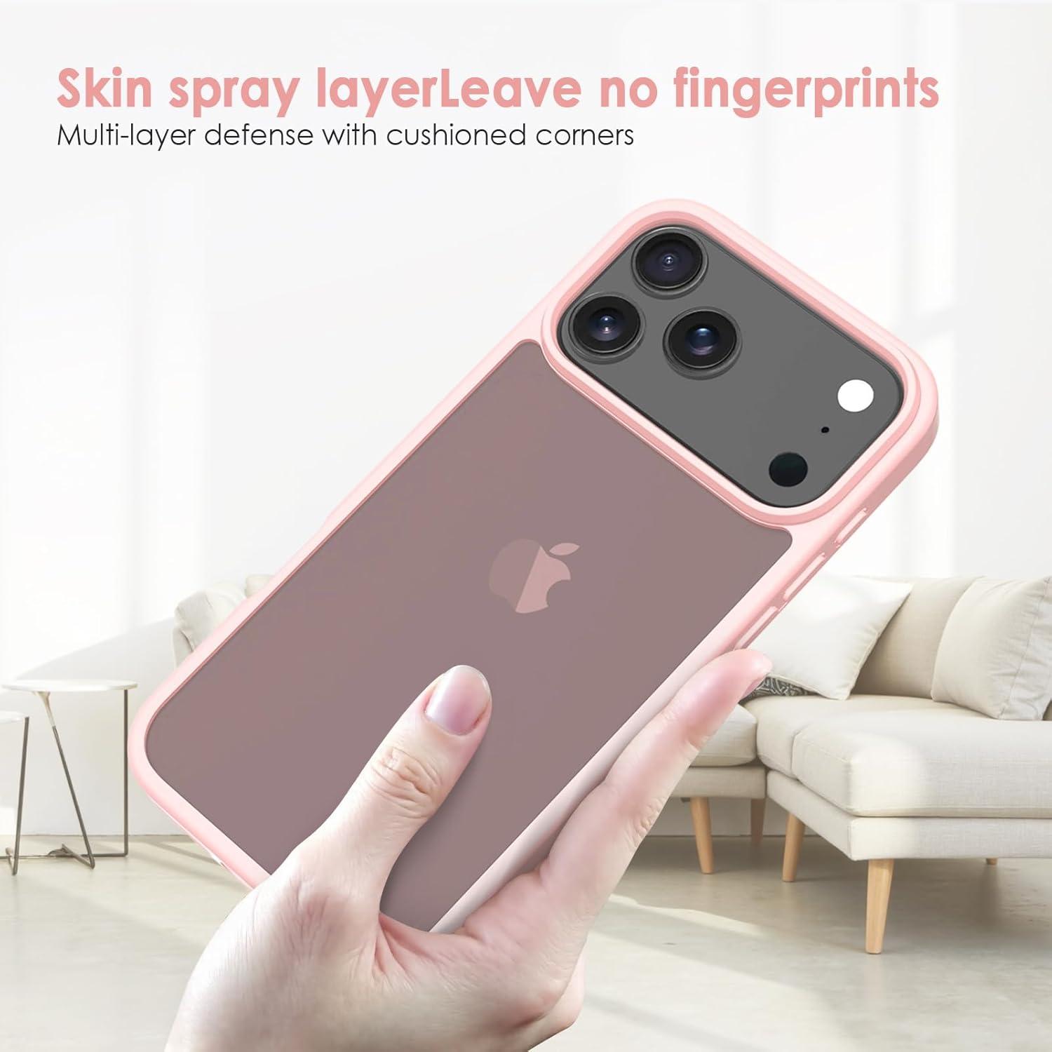 imageTENOC Phone Case Compatible with iPhone 15 Black Case AntiFingerprint Protective Bumper Matte Cover for 61 InchTranslucent Pink