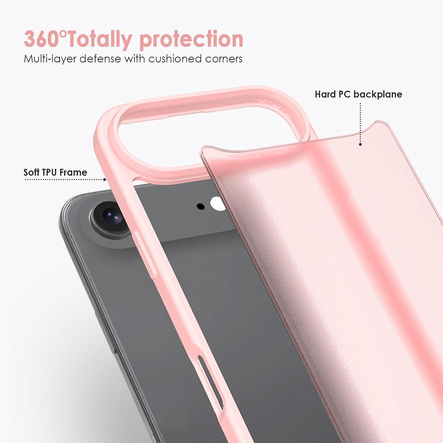 imageTENOC Phone Case Compatible with iPhone 15 Black Case AntiFingerprint Protective Bumper Matte Cover for 61 InchTranslucent Pink