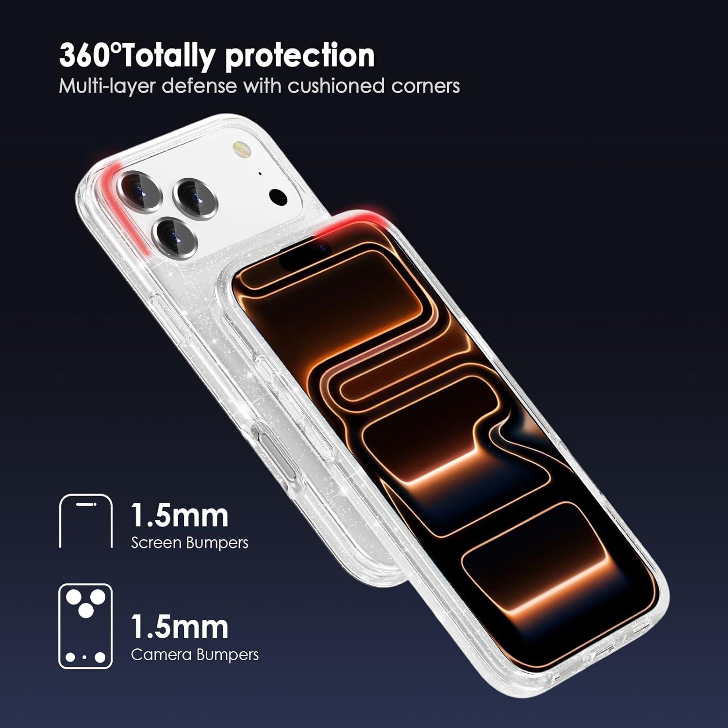 imageTENOC Phone Case Compatible with iPhone 15 Pro Max Clear Case Shockproof Protective Bumper Slim Cover for 67 InchClear Glitter