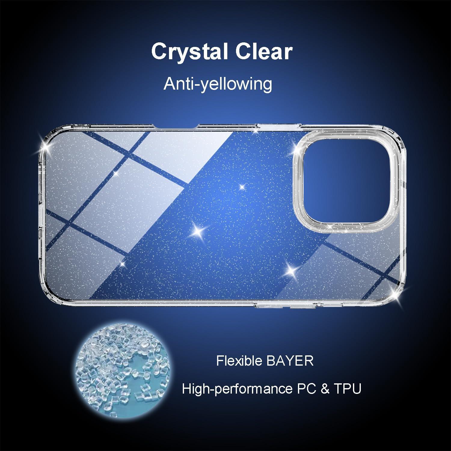 imageTENOC Phone Case Compatible with iPhone 15 Pro Max Clear Case Shockproof Protective Bumper Slim Cover for 67 InchClear Glitter