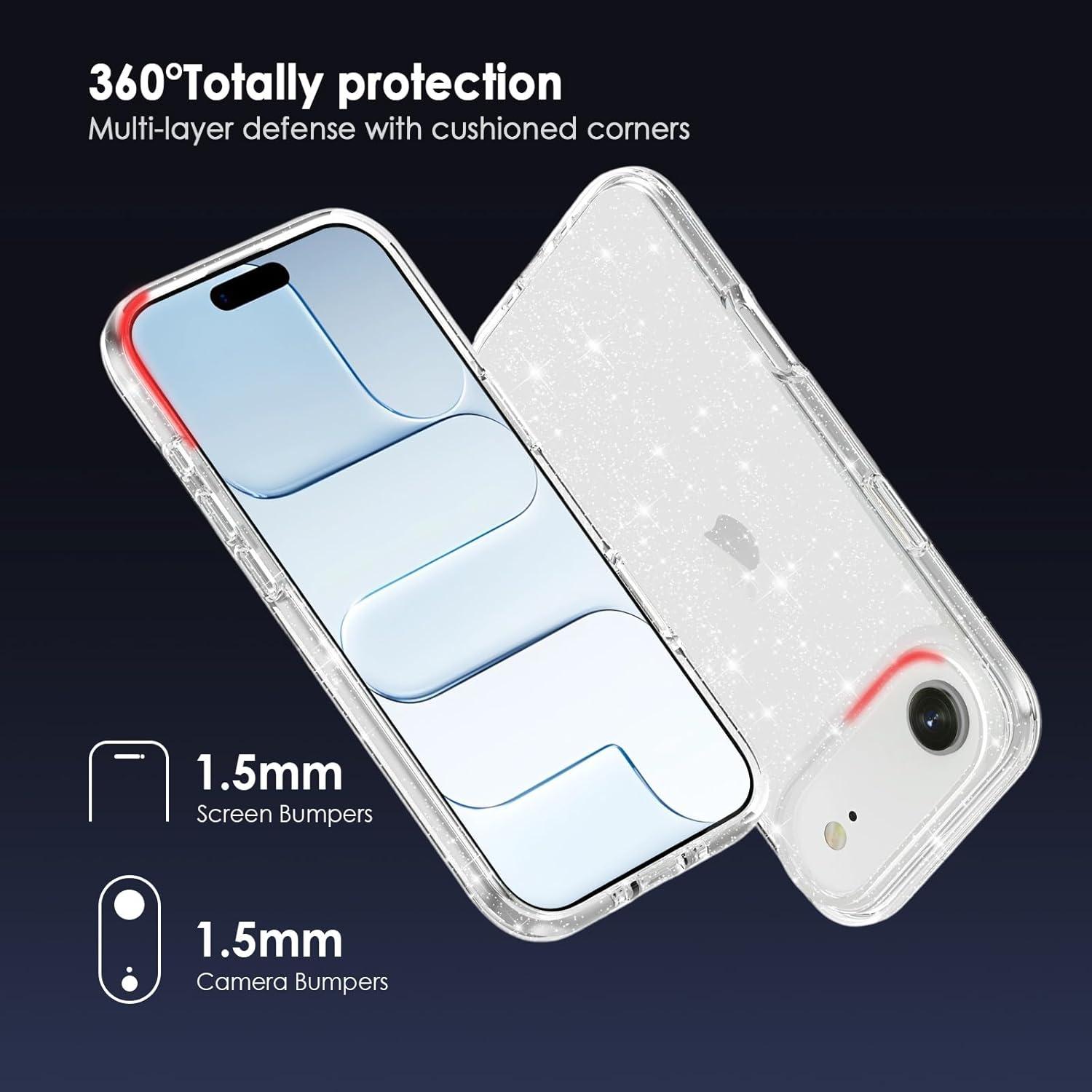 imageTENOC Phone Case Compatible with iPhone 15 Pro Max Clear Case Shockproof Protective Bumper Slim Cover for 67 InchClear Glitter