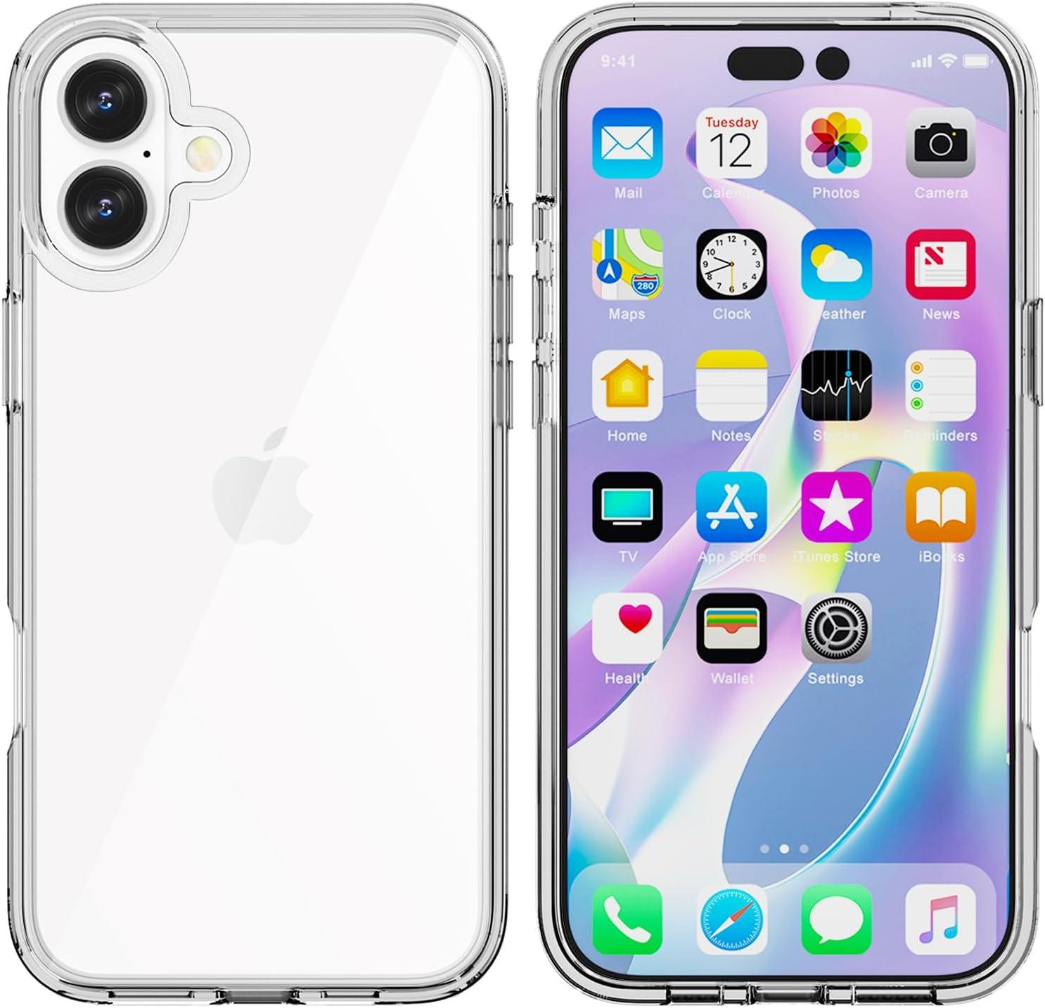 imageTENOC Phone Case Compatible with iPhone 16 Black Case AntiFingerprint Protective Bumper Matte Cover for 61 InchClear AntiYellowing
