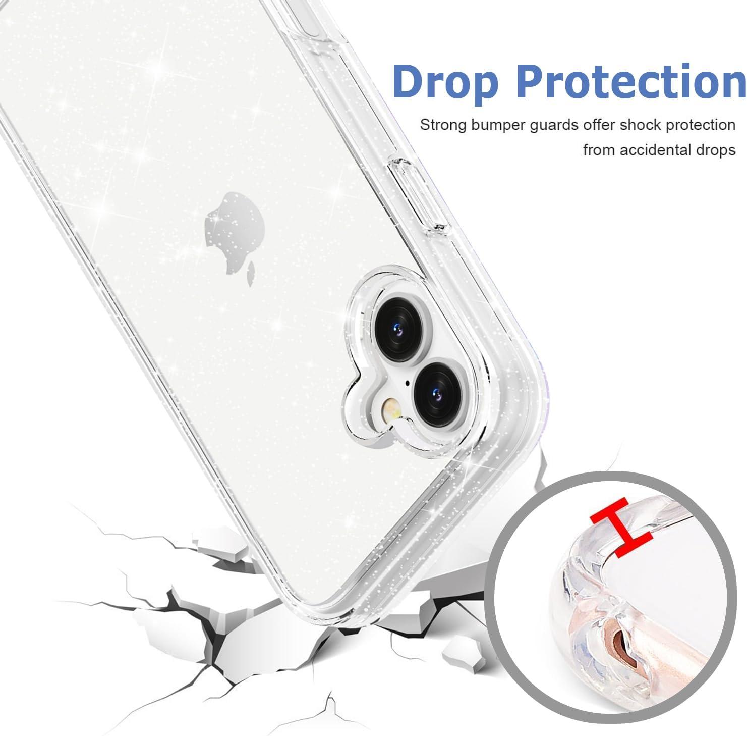 imageTENOC Phone Case Compatible with iPhone 16 Black Case AntiFingerprint Protective Bumper Matte Cover for 61 InchClear Glitter