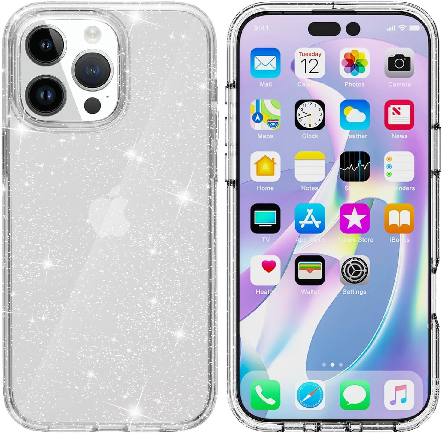 imageTENOC Phone Case Compatible with iPhone 16 Black Case AntiFingerprint Protective Bumper Matte Cover for 61 InchClear Glitter