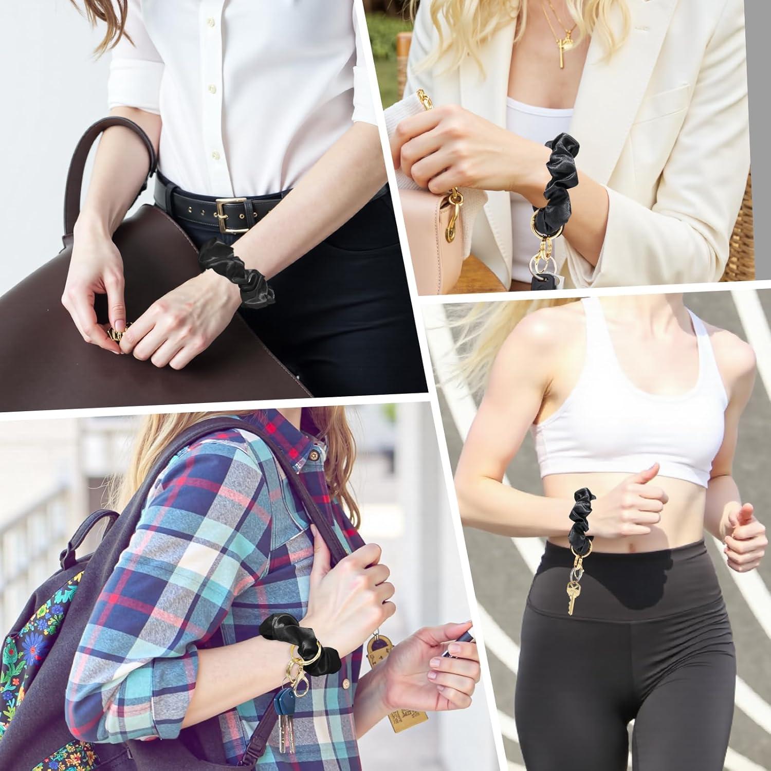 imageTENOC Scrunchie Keychain Wristlet Soft Stretch Hair Tie Key Ring Bracelet Elastic Keyring Wrist Strap for WomenBlack