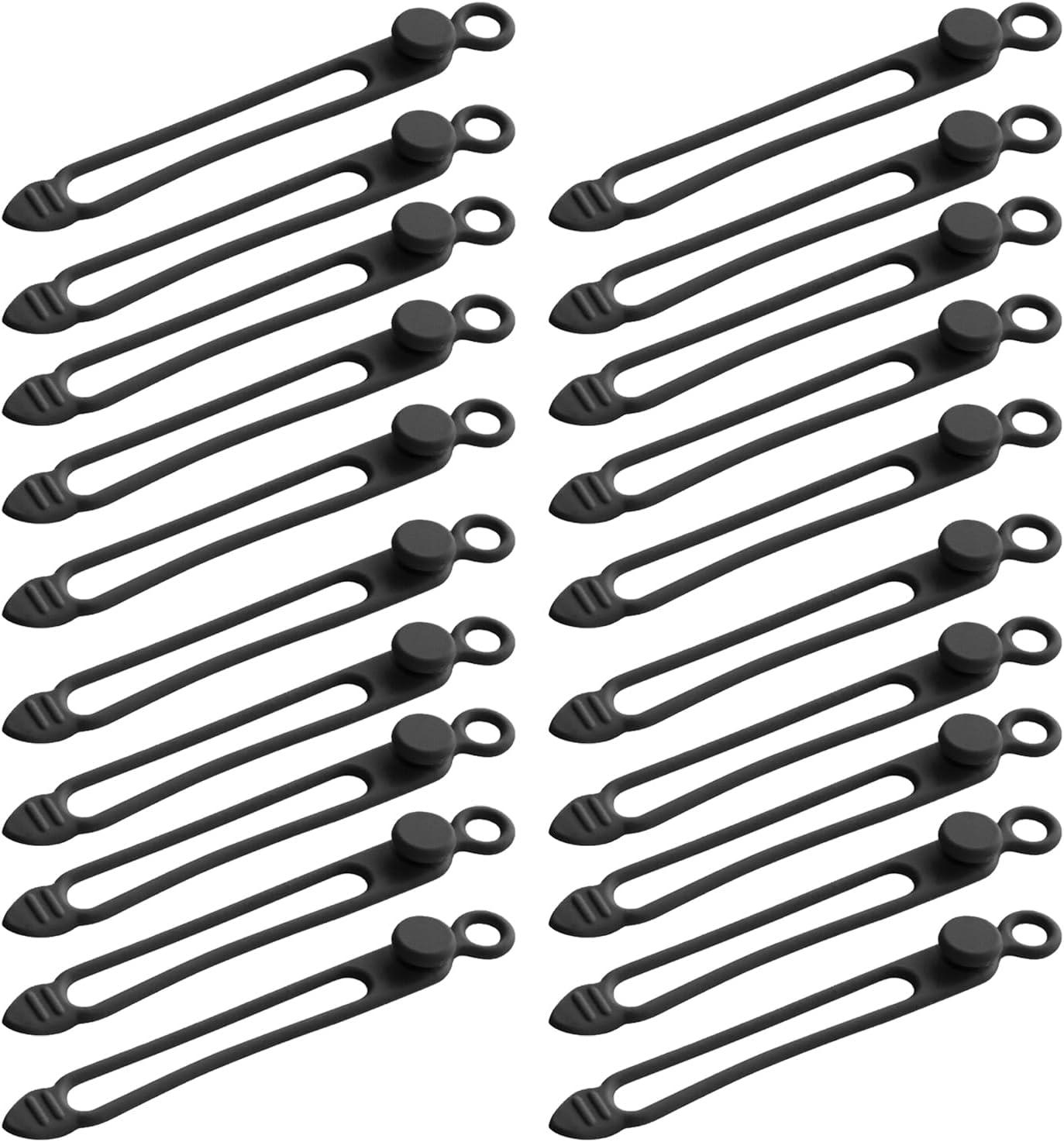 imageTENOC Silicone Cable Ties 10 Pcs Black Reusable Cable Holder Elastic Cord Straps Flexible Wire Organizer for Phone Tablet Charging Cable and Headset or OthersBlack