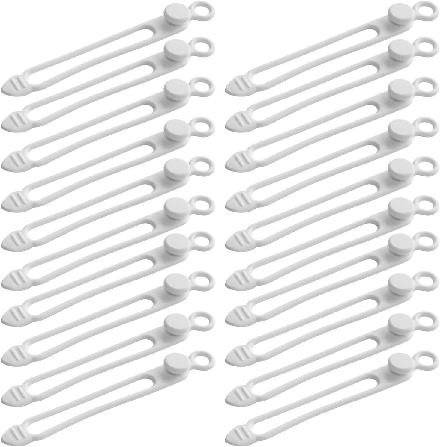 imageTENOC Silicone Cable Ties 10 Pcs Black Reusable Cable Holder Elastic Cord Straps Flexible Wire Organizer for Phone Tablet Charging Cable and Headset or OthersWhite