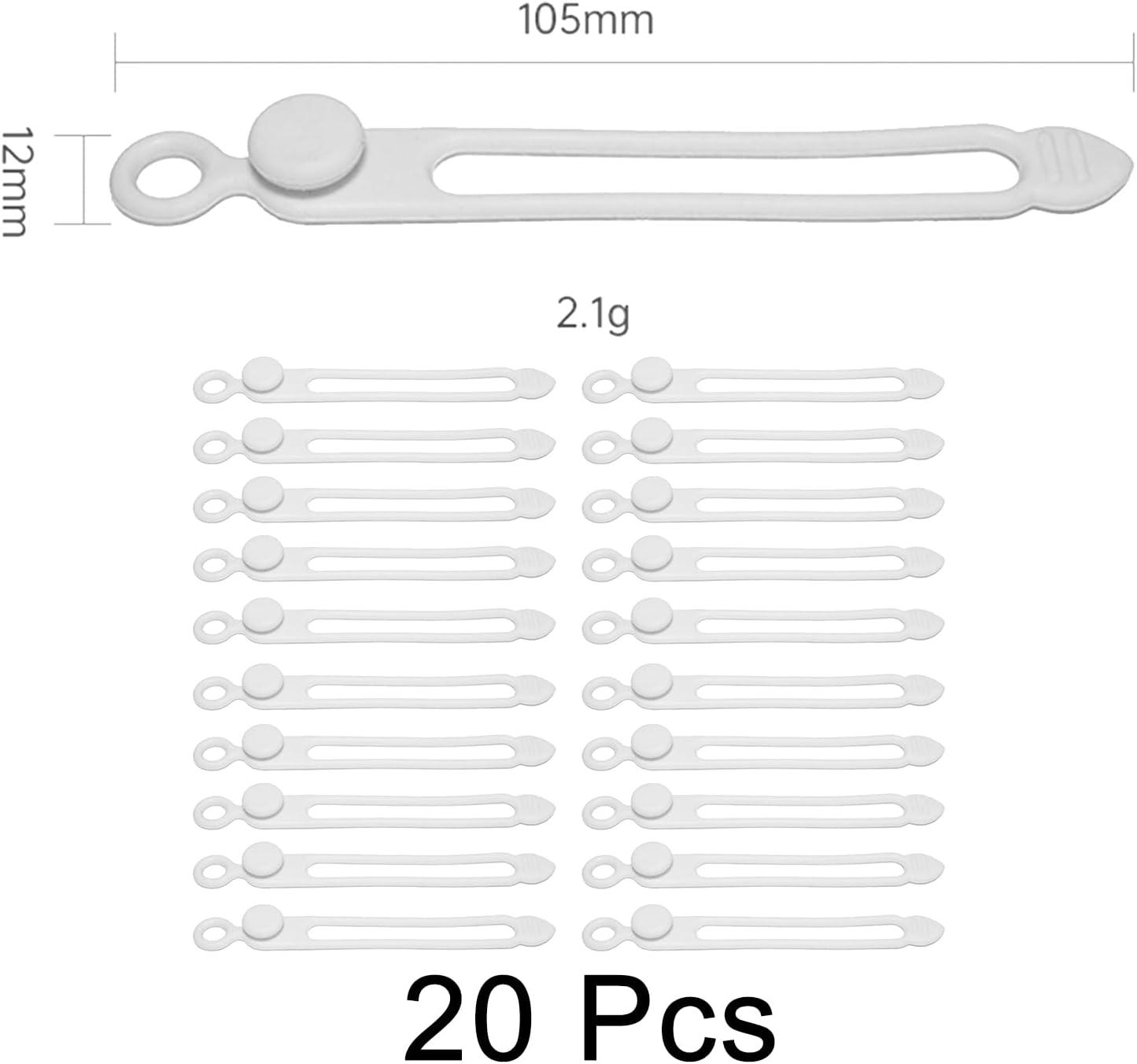 imageTENOC Silicone Cable Ties 10 Pcs Black Reusable Cable Holder Elastic Cord Straps Flexible Wire Organizer for Phone Tablet Charging Cable and Headset or OthersWhite