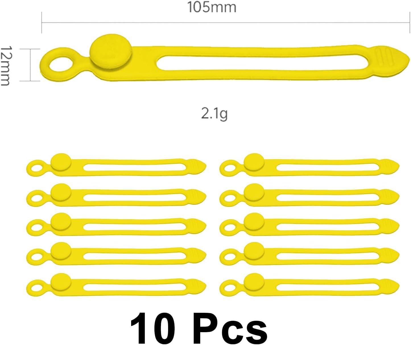 imageTENOC Silicone Cable Ties 10 Pcs Black Reusable Cable Holder Elastic Cord Straps Flexible Wire Organizer for Phone Tablet Charging Cable and Headset or OthersYellow