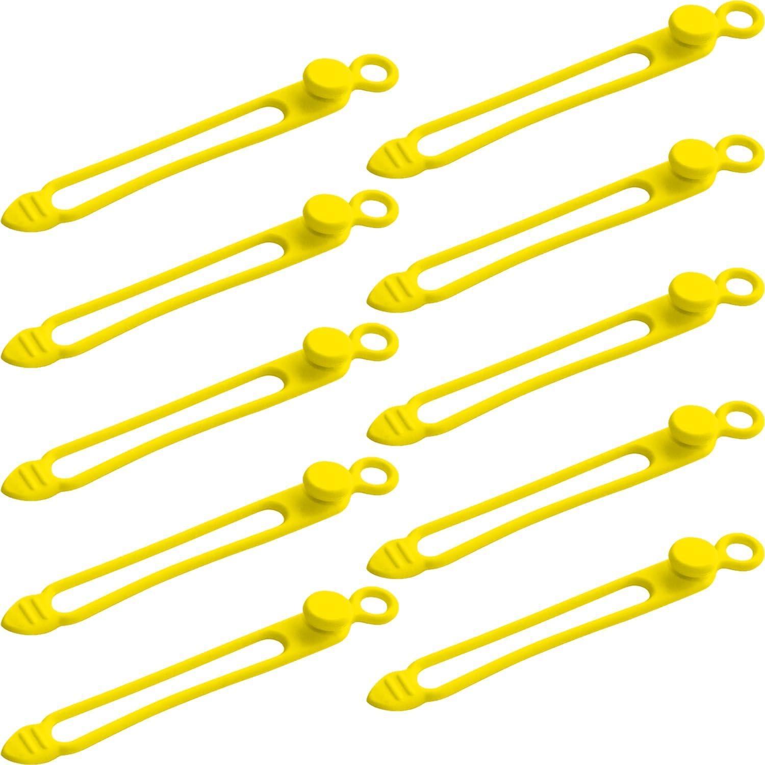 imageTENOC Silicone Cable Ties 10 Pcs Black Reusable Cable Holder Elastic Cord Straps Flexible Wire Organizer for Phone Tablet Charging Cable and Headset or OthersYellow