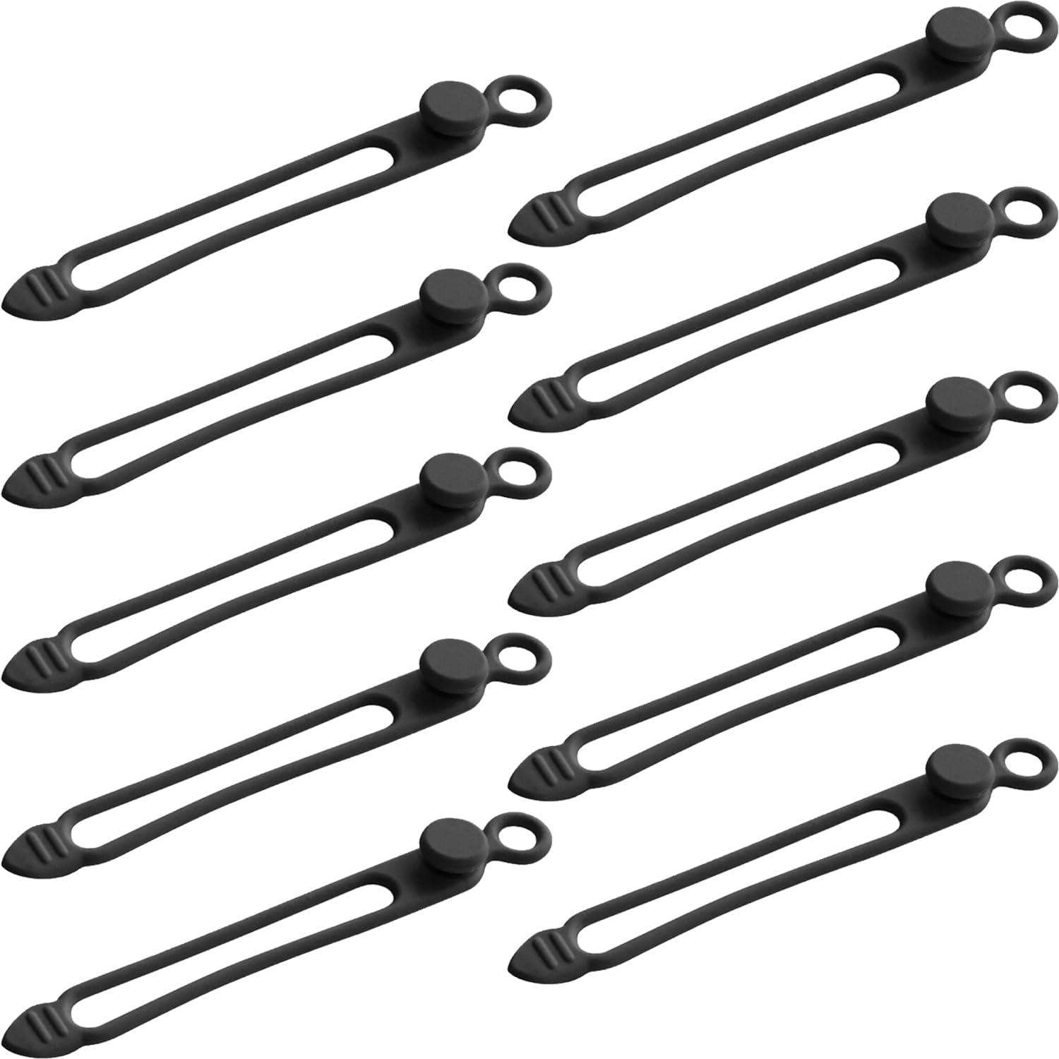 imageTENOC Silicone Cable Ties 10 Pcs Black Reusable Cable Holder Elastic Cord Straps Flexible Wire Organizer for Phone Tablet Charging Cable and Headset or OthersBlack