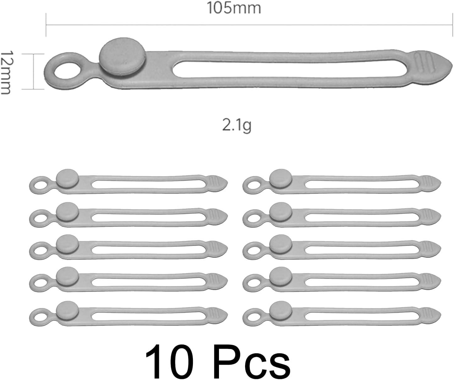 imageTENOC Silicone Cable Ties 10 Pcs Black Reusable Cable Holder Elastic Cord Straps Flexible Wire Organizer for Phone Tablet Charging Cable and Headset or OthersGrey