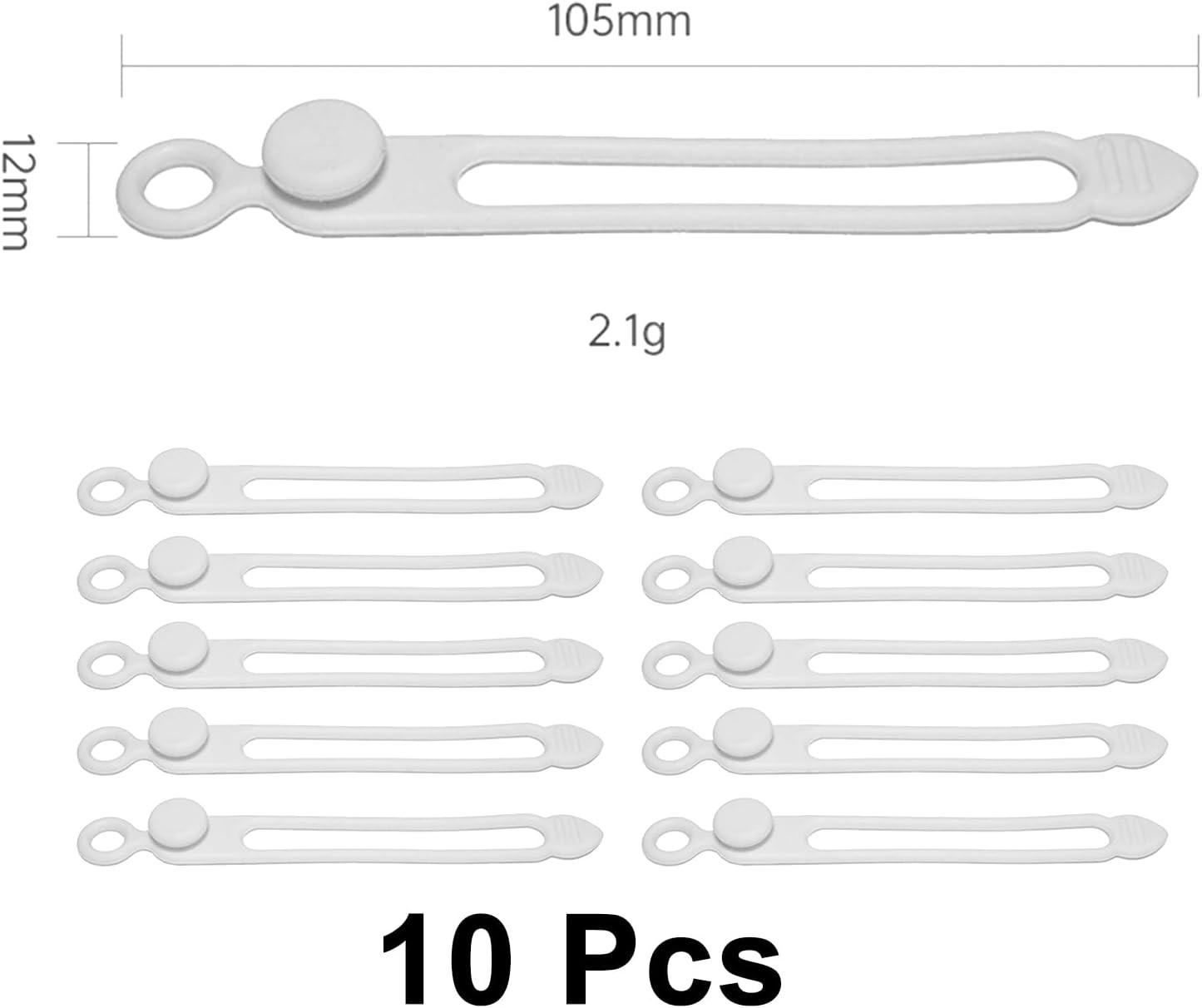 imageTENOC Silicone Cable Ties 10 Pcs Black Reusable Cable Holder Elastic Cord Straps Flexible Wire Organizer for Phone Tablet Charging Cable and Headset or OthersWhite