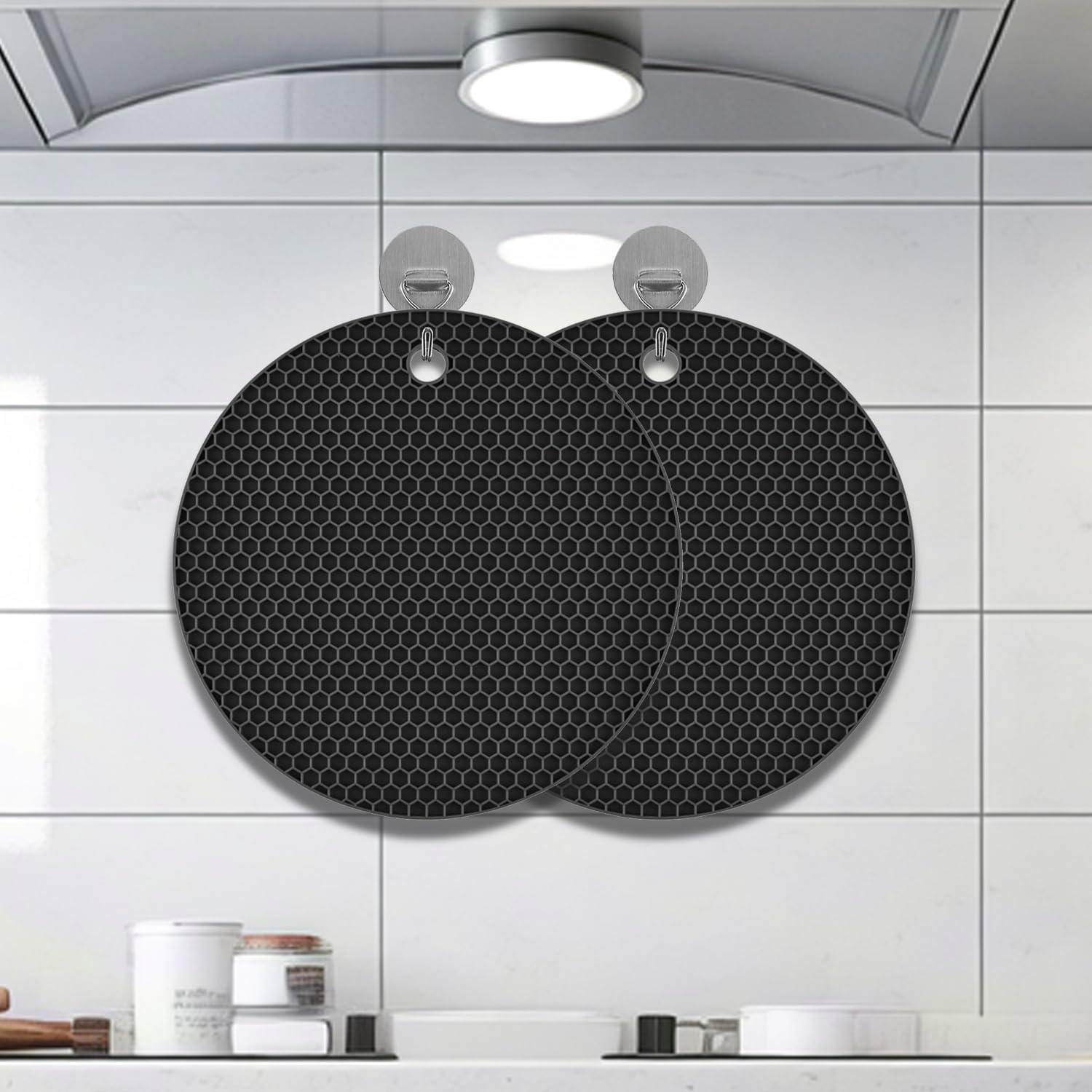 imageTENOC Silicone NonSlip Heat Resistant amp WaterTrapping Trivet Mats for Water Glasses amp Teacup amp Coffee Cup amp Dishes amp Cookware Multipurpose Kitchen Table Coaster 35Inch BlackBlack