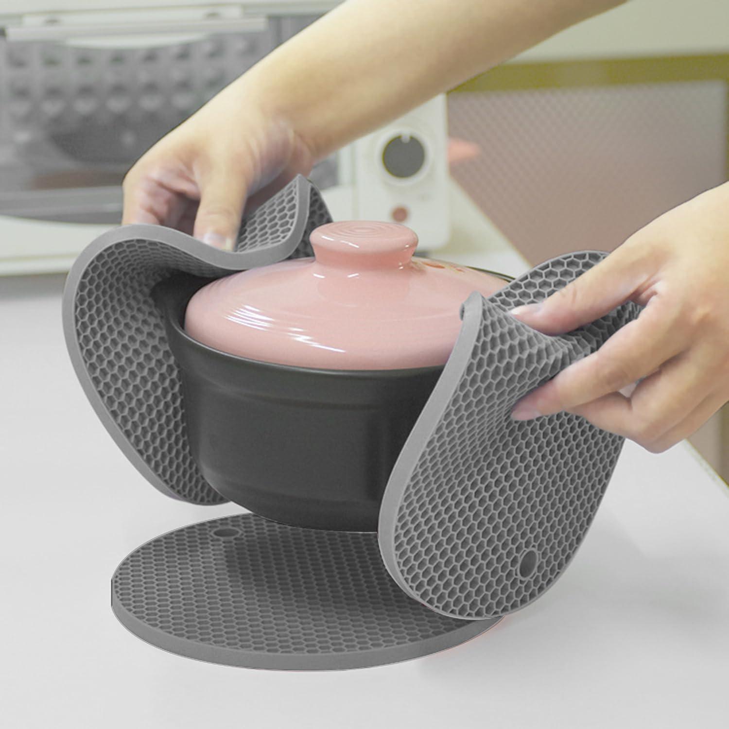 imageTENOC Silicone NonSlip Heat Resistant amp WaterTrapping Trivet Mats for Water Glasses amp Teacup amp Coffee Cup amp Dishes amp Cookware Multipurpose Kitchen Table Coaster 35Inch BlackGray