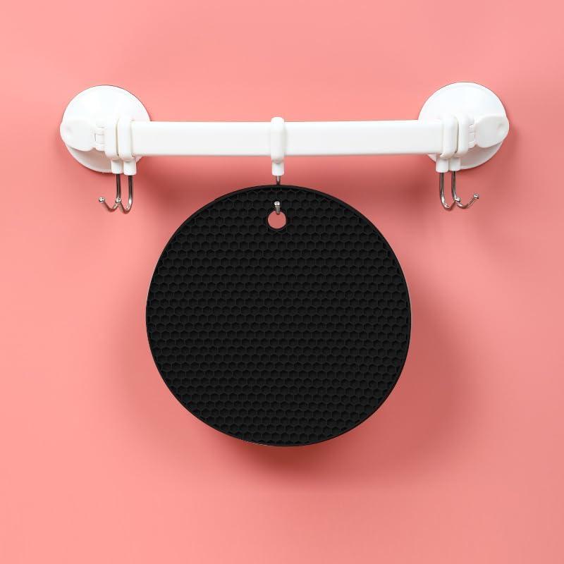 imageTENOC Silicone NonSlip Heat Resistant amp WaterTrapping Trivet Mats for Water Glasses amp Teacup amp Coffee Cup amp Dishes amp Cookware Multipurpose Kitchen Table Coaster 35Inch BlackBlack