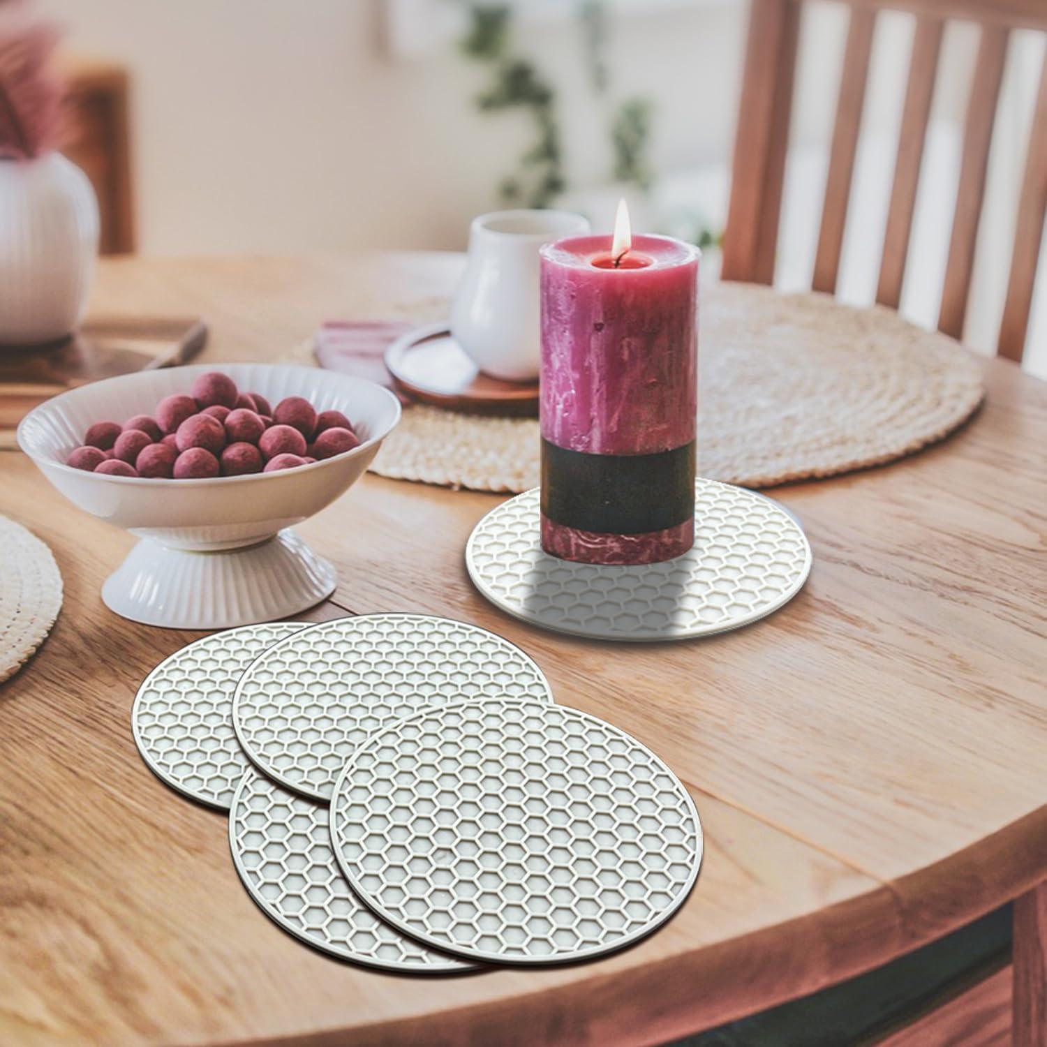 imageTENOC Silicone NonSlip Heat Resistant amp WaterTrapping Trivet Mats for Water Glasses amp Teacup amp Coffee Cup amp Dishes amp Cookware Multipurpose Kitchen Table Coaster 35Inch BlackGray