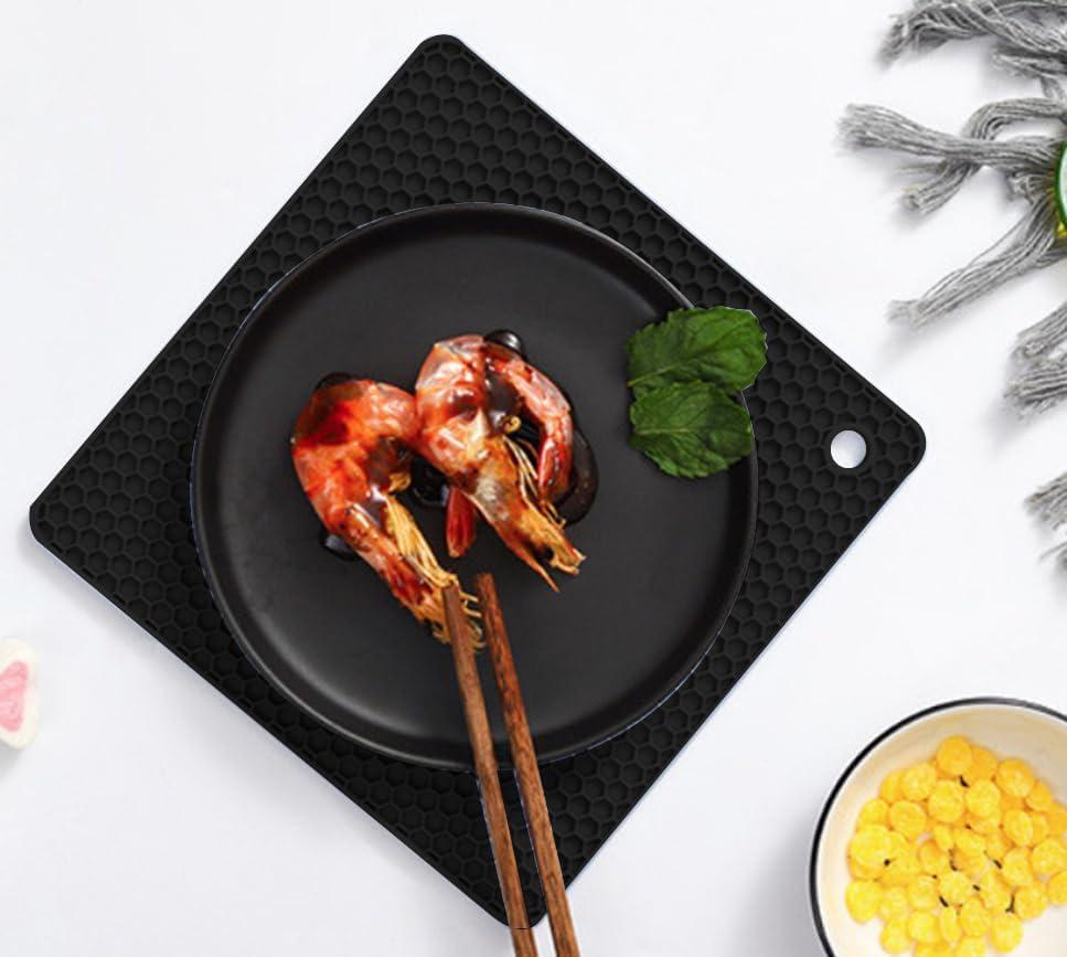 imageTENOC Silicone NonSlip Heat Resistant amp WaterTrapping Trivet Mats for Water Glasses amp Teacup amp Coffee Cup amp Dishes amp Cookware Multipurpose Kitchen Table Coaster 35Inch BlackBlack