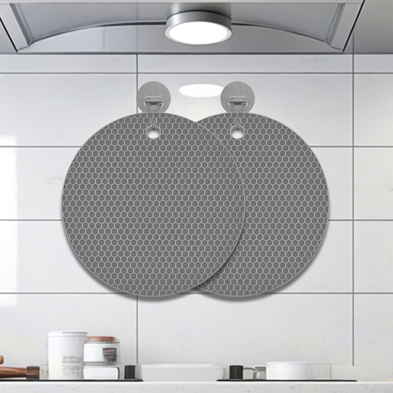 imageTENOC Silicone NonSlip Heat Resistant amp WaterTrapping Trivet Mats for Water Glasses amp Teacup amp Coffee Cup amp Dishes amp Cookware Multipurpose Kitchen Table Coaster 35Inch BlackGray