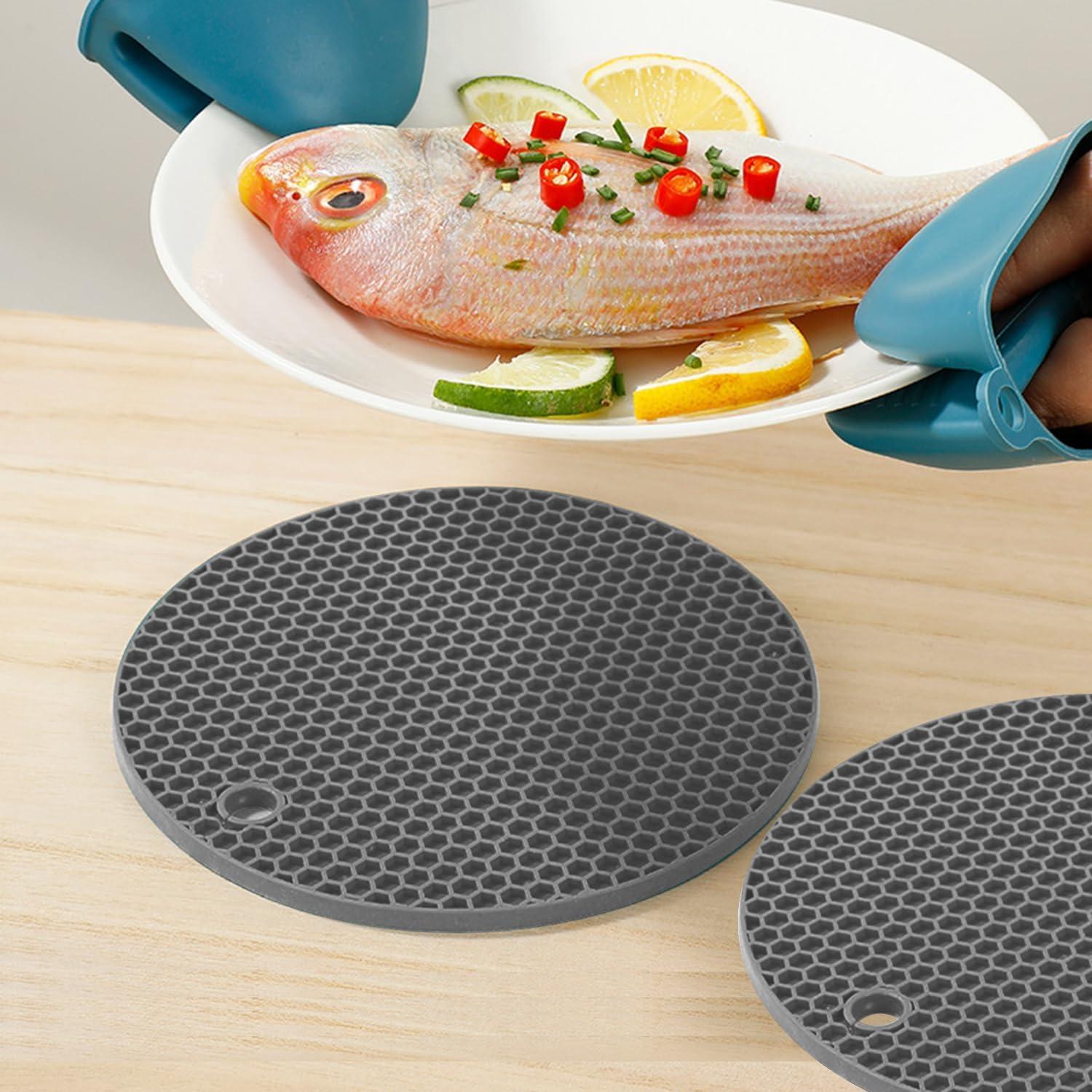 imageTENOC Silicone NonSlip Heat Resistant amp WaterTrapping Trivet Mats for Water Glasses amp Teacup amp Coffee Cup amp Dishes amp Cookware Multipurpose Kitchen Table Coaster 35Inch BlackGray