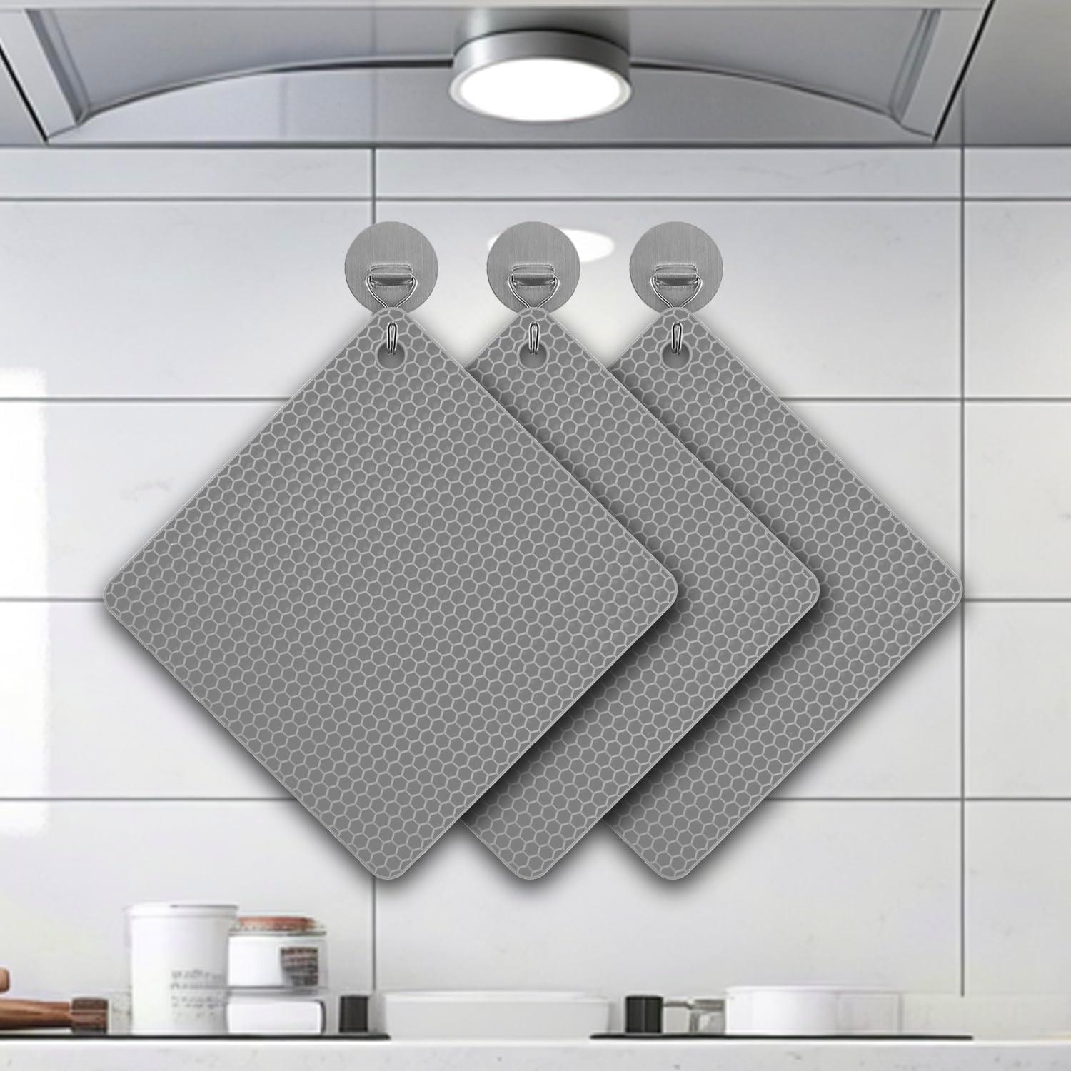 imageTENOC Silicone NonSlip Heat Resistant amp WaterTrapping Trivet Mats for Water Glasses amp Teacup amp Coffee Cup amp Dishes amp Cookware Multipurpose Kitchen Table Coaster 35Inch BlackGray