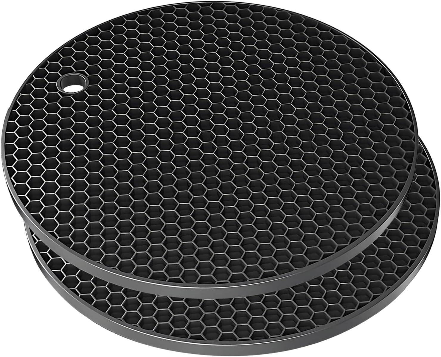 imageTENOC Silicone NonSlip Heat Resistant amp WaterTrapping Trivet Mats for Water Glasses amp Teacup amp Coffee Cup amp Dishes amp Cookware Multipurpose Kitchen Table Coaster 35Inch BlackBlack