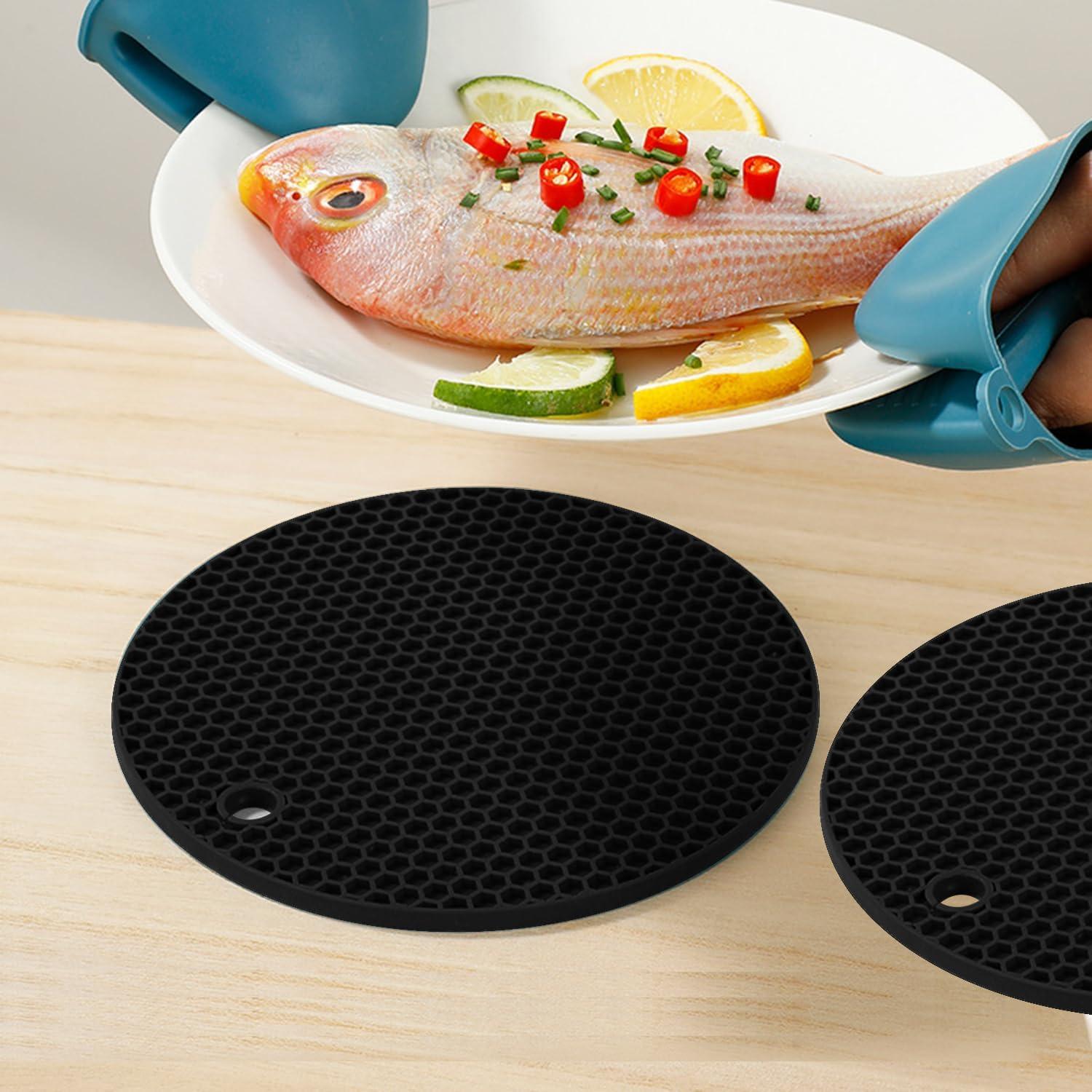 imageTENOC Silicone NonSlip Heat Resistant amp WaterTrapping Trivet Mats for Water Glasses amp Teacup amp Coffee Cup amp Dishes amp Cookware Multipurpose Kitchen Table Coaster 35Inch BlackBlack