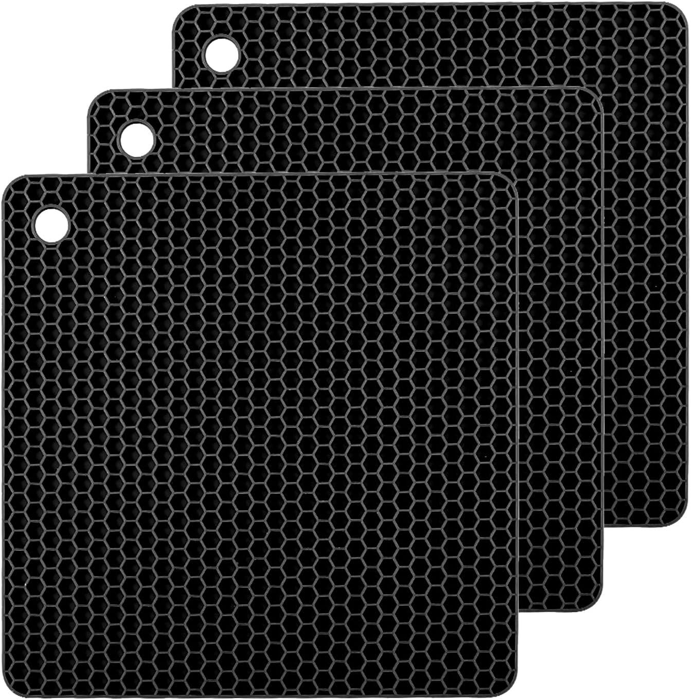 imageTENOC Silicone NonSlip Heat Resistant amp WaterTrapping Trivet Mats for Water Glasses amp Teacup amp Coffee Cup amp Dishes amp Cookware Multipurpose Kitchen Table Coaster 35Inch BlackBlack