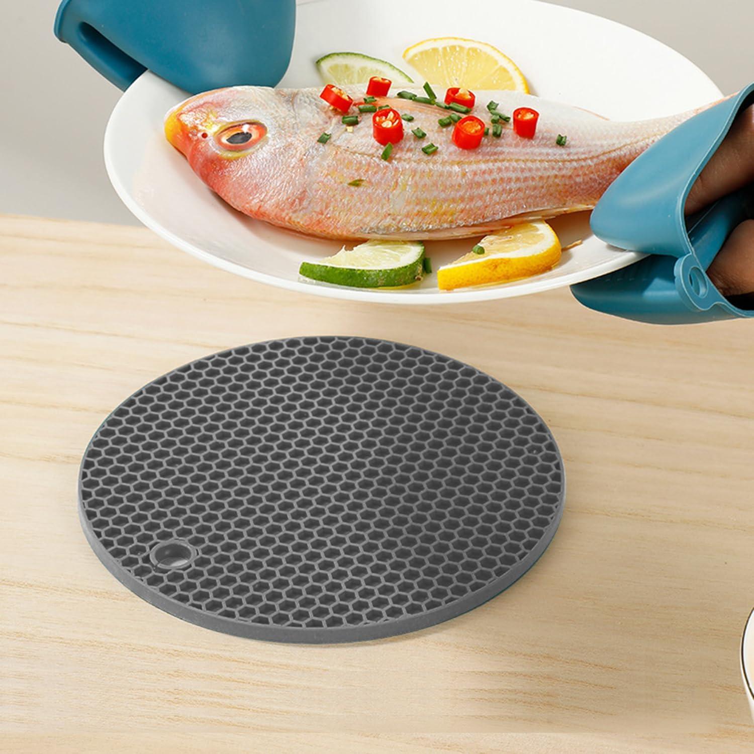 imageTENOC Silicone NonSlip Heat Resistant amp WaterTrapping Trivet Mats for Water Glasses amp Teacup amp Coffee Cup amp Dishes amp Cookware Multipurpose Kitchen Table Coaster 35Inch BlackGray