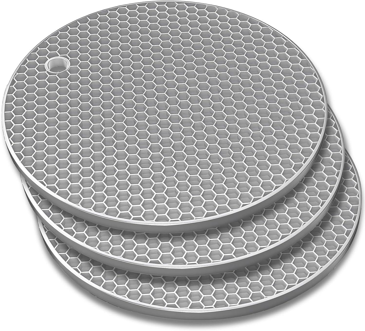 imageTENOC Silicone NonSlip Heat Resistant amp WaterTrapping Trivet Mats for Water Glasses amp Teacup amp Coffee Cup amp Dishes amp Cookware Multipurpose Kitchen Table Coaster 35Inch BlackGray