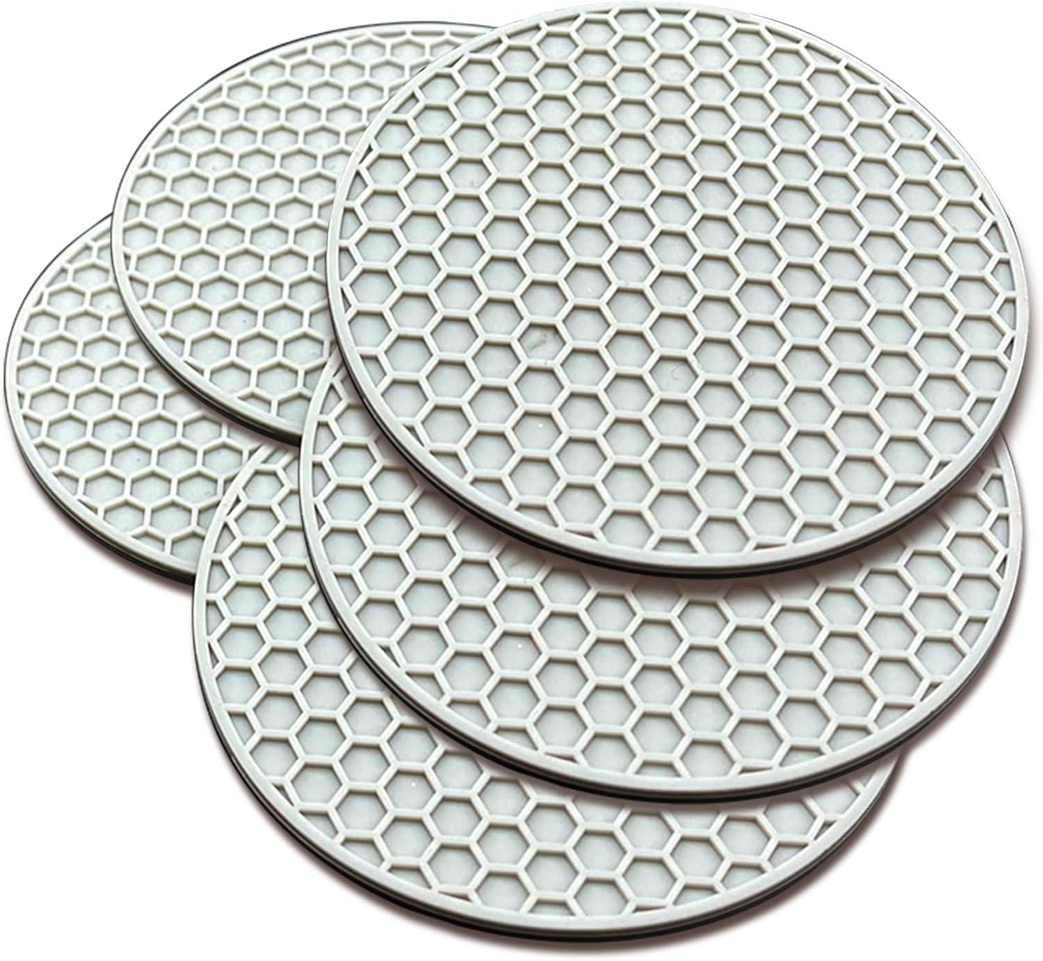imageTENOC Silicone NonSlip Heat Resistant amp WaterTrapping Trivet Mats for Water Glasses amp Teacup amp Coffee Cup amp Dishes amp Cookware Multipurpose Kitchen Table Coaster 35Inch BlackGray
